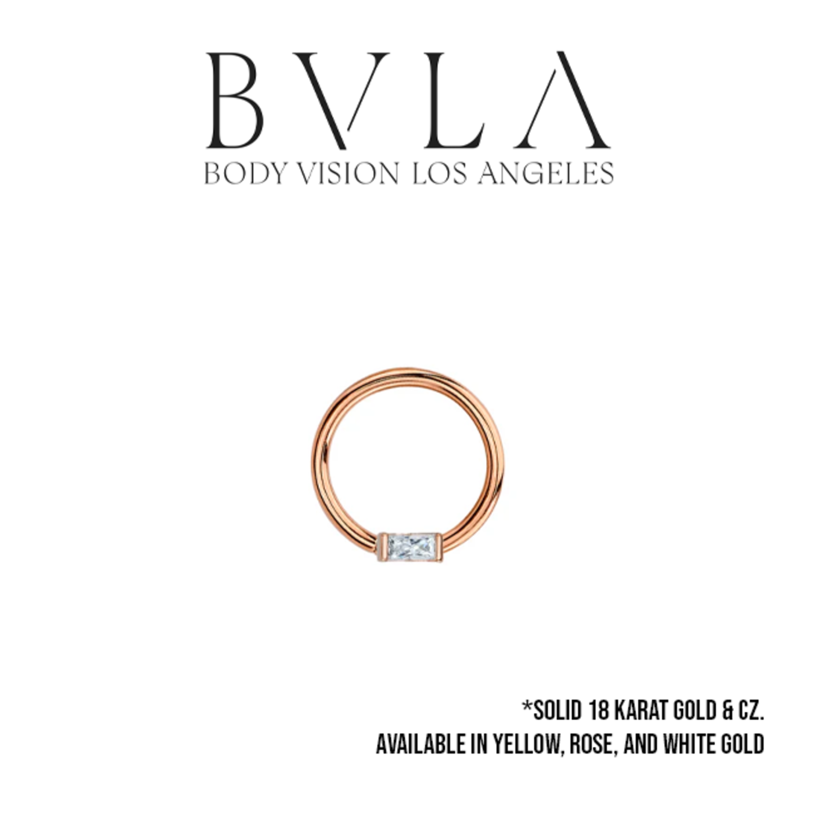 BVLA BVLA 16g fixed ring with CZ baguette. Nipple orientation