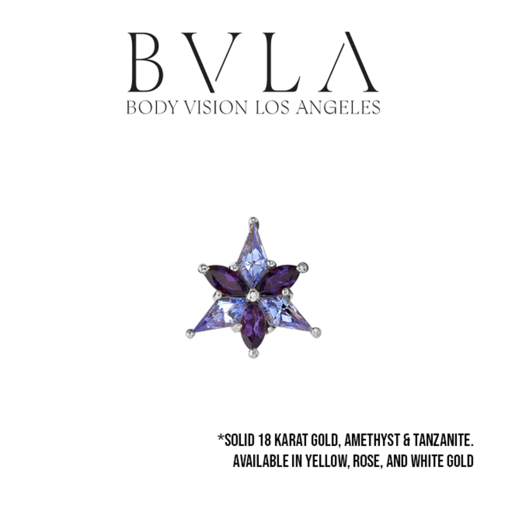 BVLA BVLA 7.0 "Stargazer" threaded end with 3x 3x1.5 AA Amethyst kites and 3x 2.5x1.25 AA Tanzanite marquise