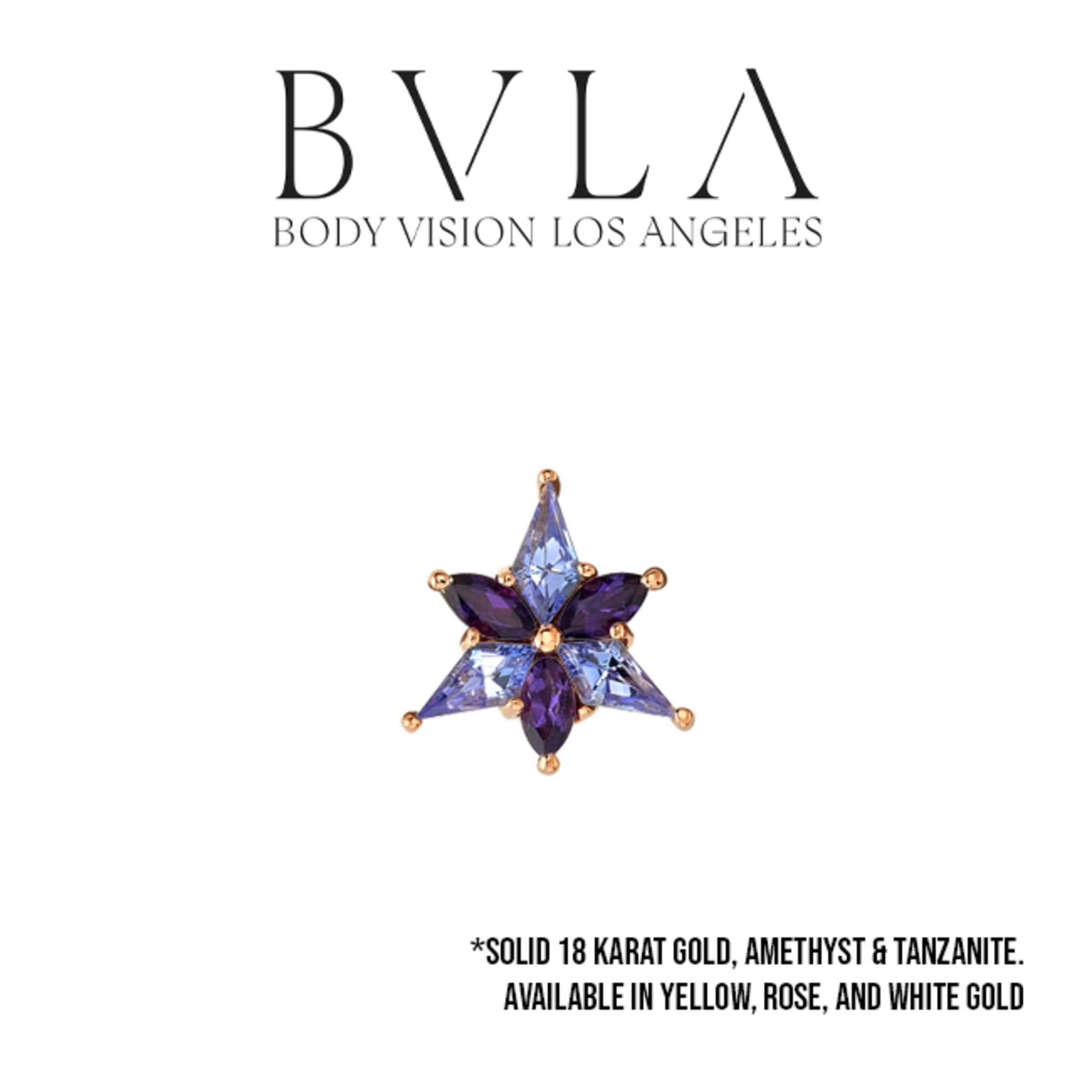BVLA BVLA 7.0 "Stargazer" threaded end with 3x 3x1.5 AA Amethyst kites and 3x 2.5x1.25 AA Tanzanite marquise