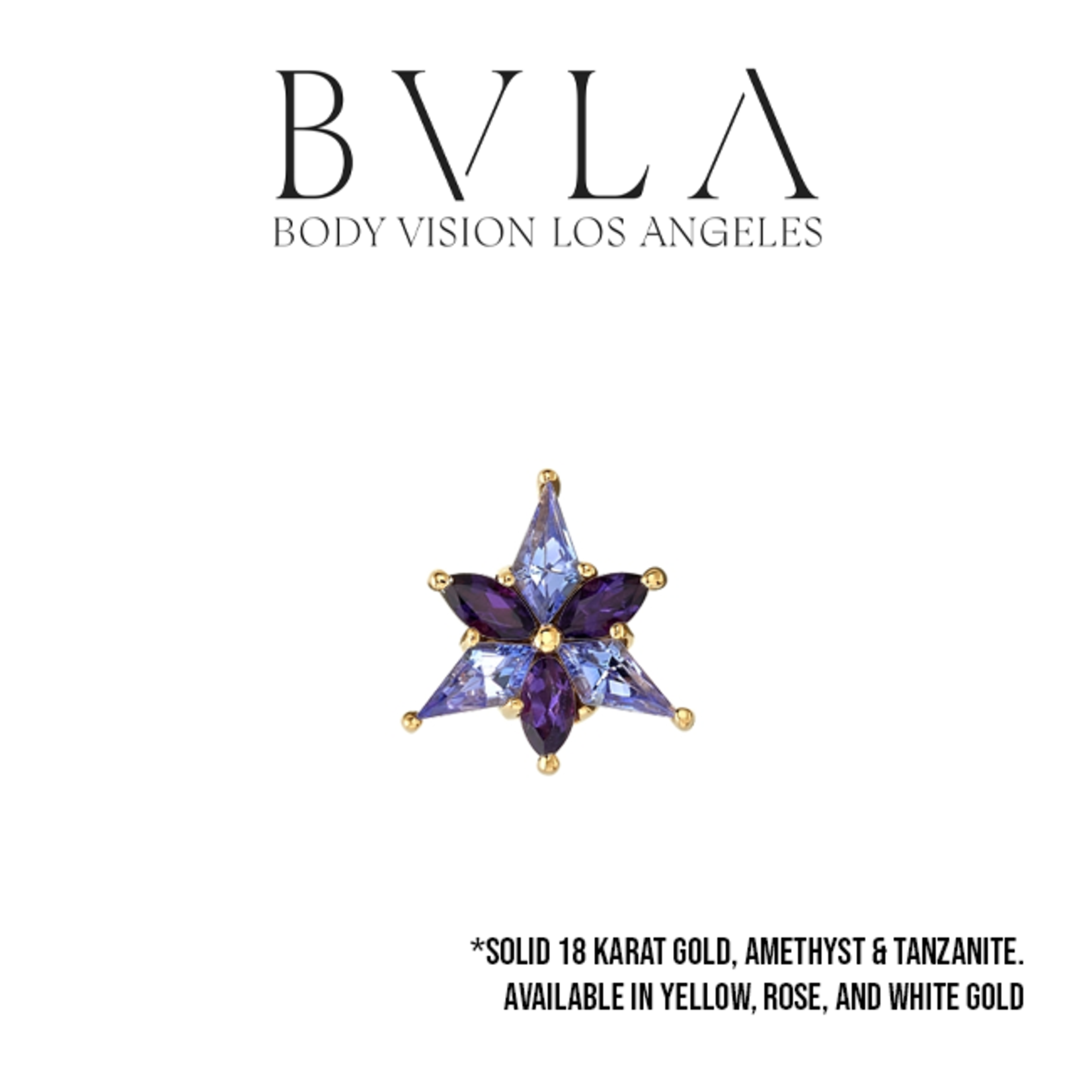 BVLA BVLA 7.0 "Stargazer" threaded end with 3x 3x1.5 AA Amethyst kites and 3x 2.5x1.25 AA Tanzanite marquise