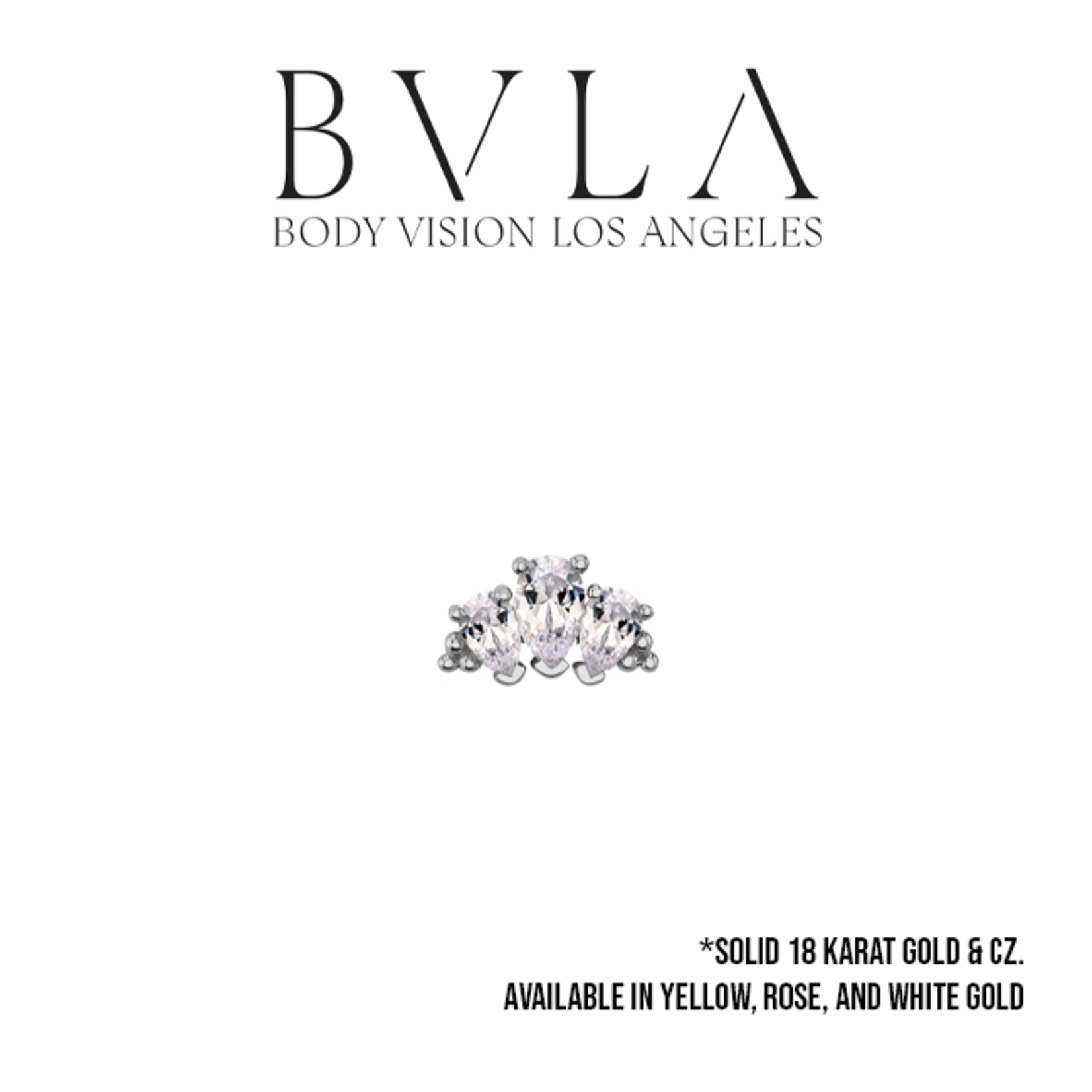 BVLA BVLA "Graduated 3 Pear Panaraya" threaded end with 2x 4x2.5 CZ pears and 1x 5x3 CZ pear