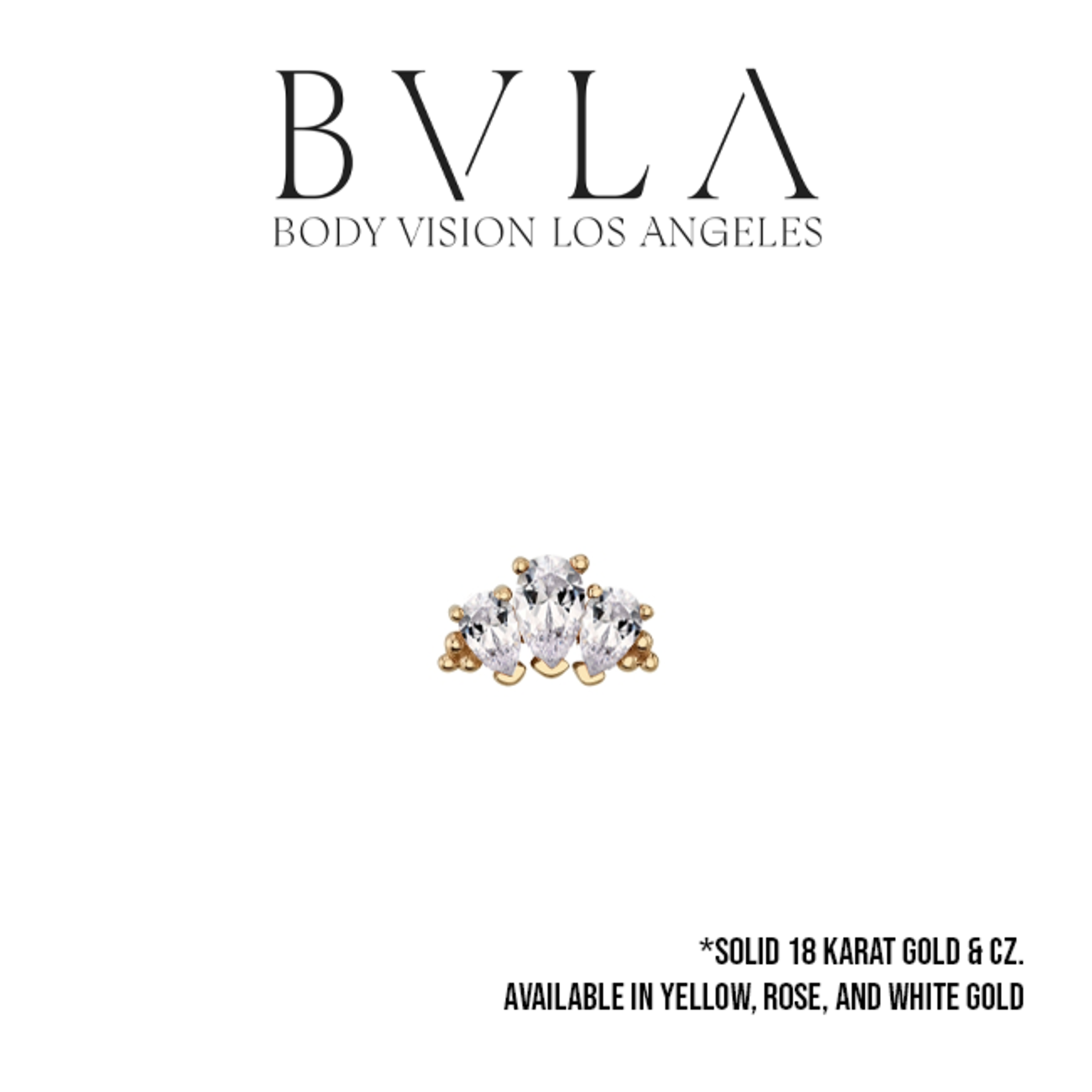 BVLA BVLA "Graduated 3 Pear Panaraya" threaded end with 2x 4x2.5 CZ pears and 1x 5x3 CZ pear