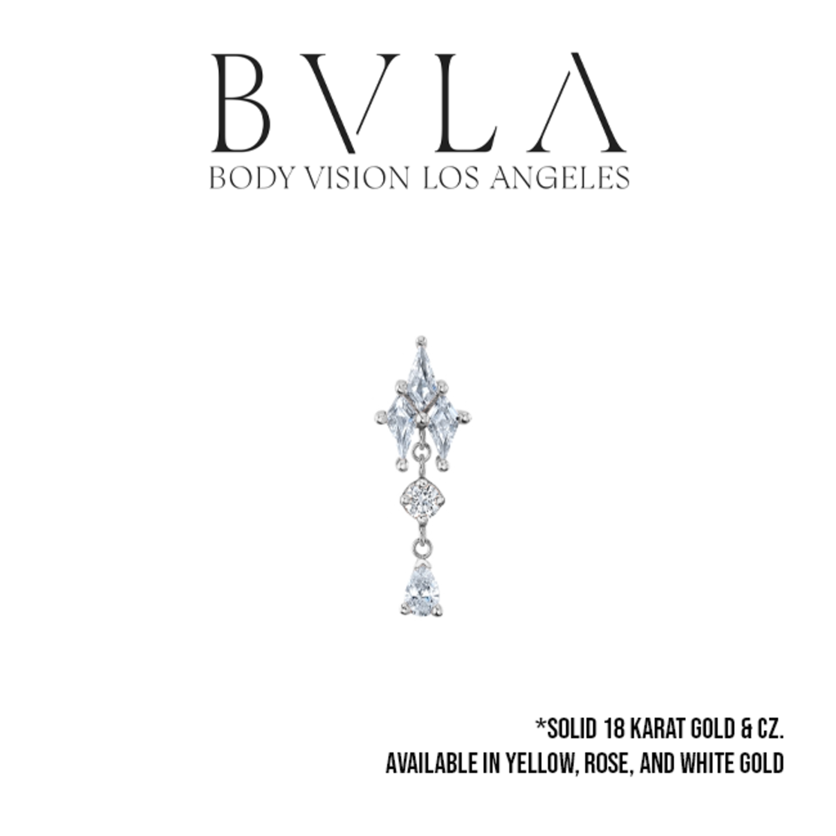 BVLA BVLA "Howl" threaded end with 3x 4x2 CZ kite, 2.0 CZ, and 3x2 CZ pear