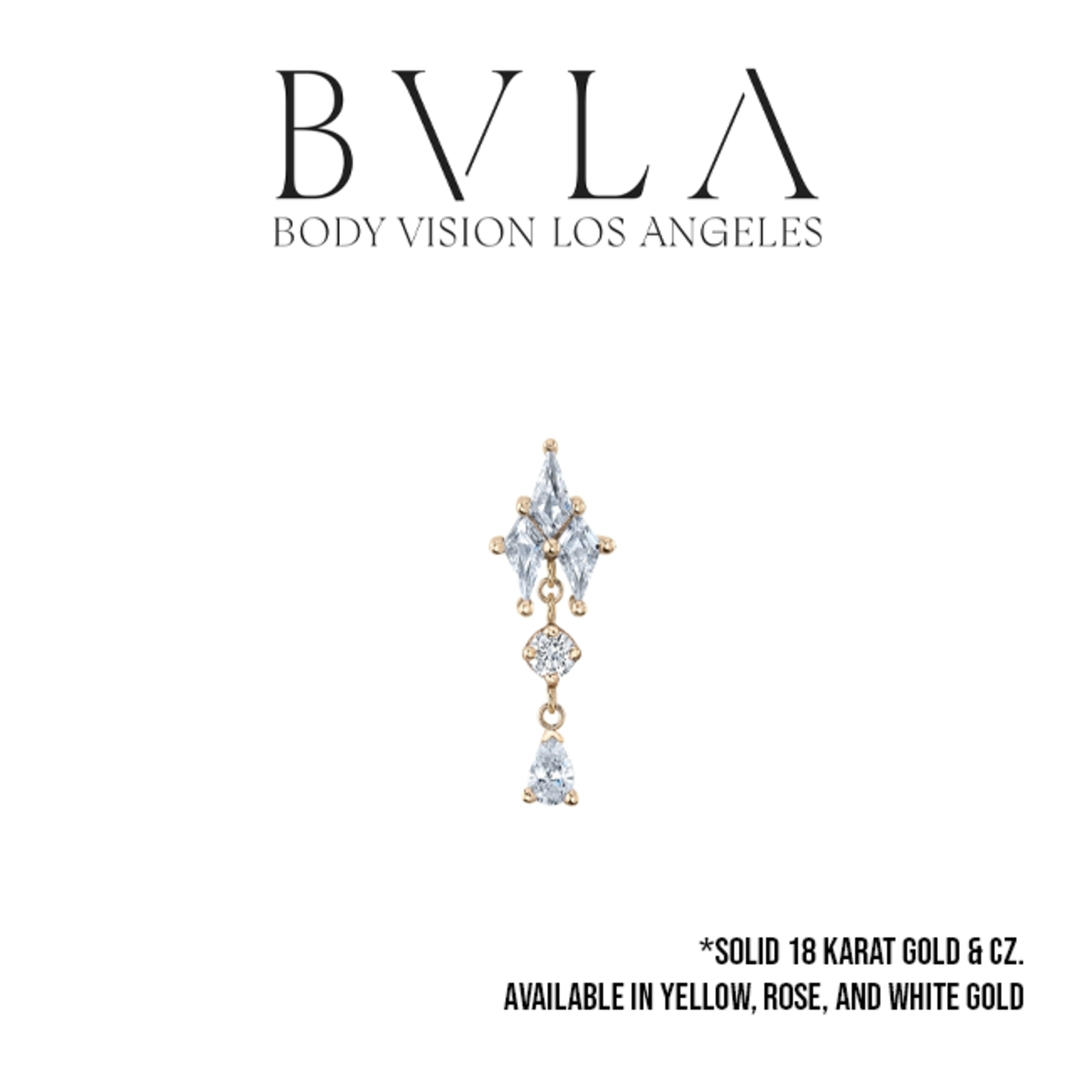 BVLA BVLA "Howl" threaded end with 3x 4x2 CZ kite, 2.0 CZ, and 3x2 CZ pear