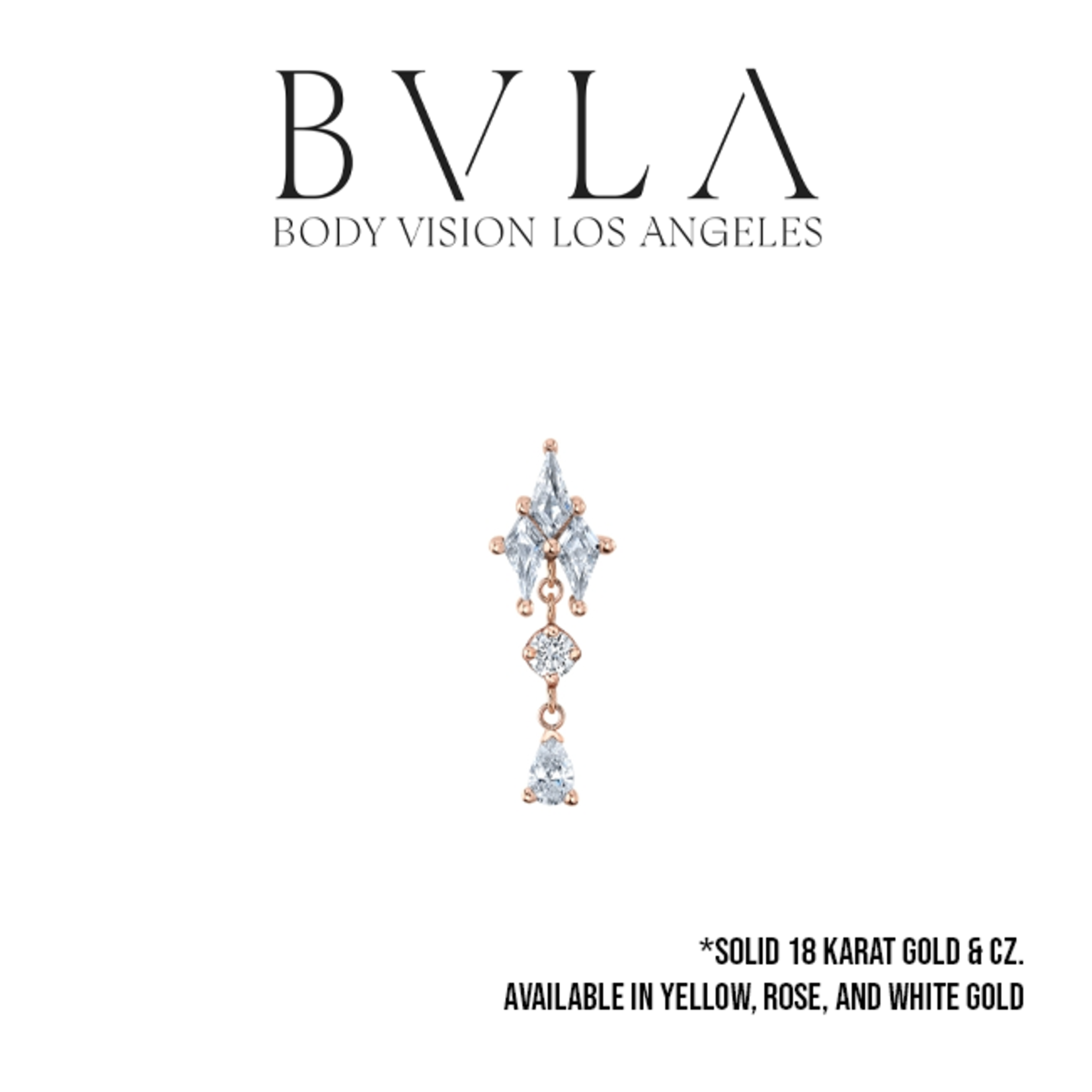 BVLA BVLA "Howl" threaded end with 3x 4x2 CZ kite, 2.0 CZ, and 3x2 CZ pear