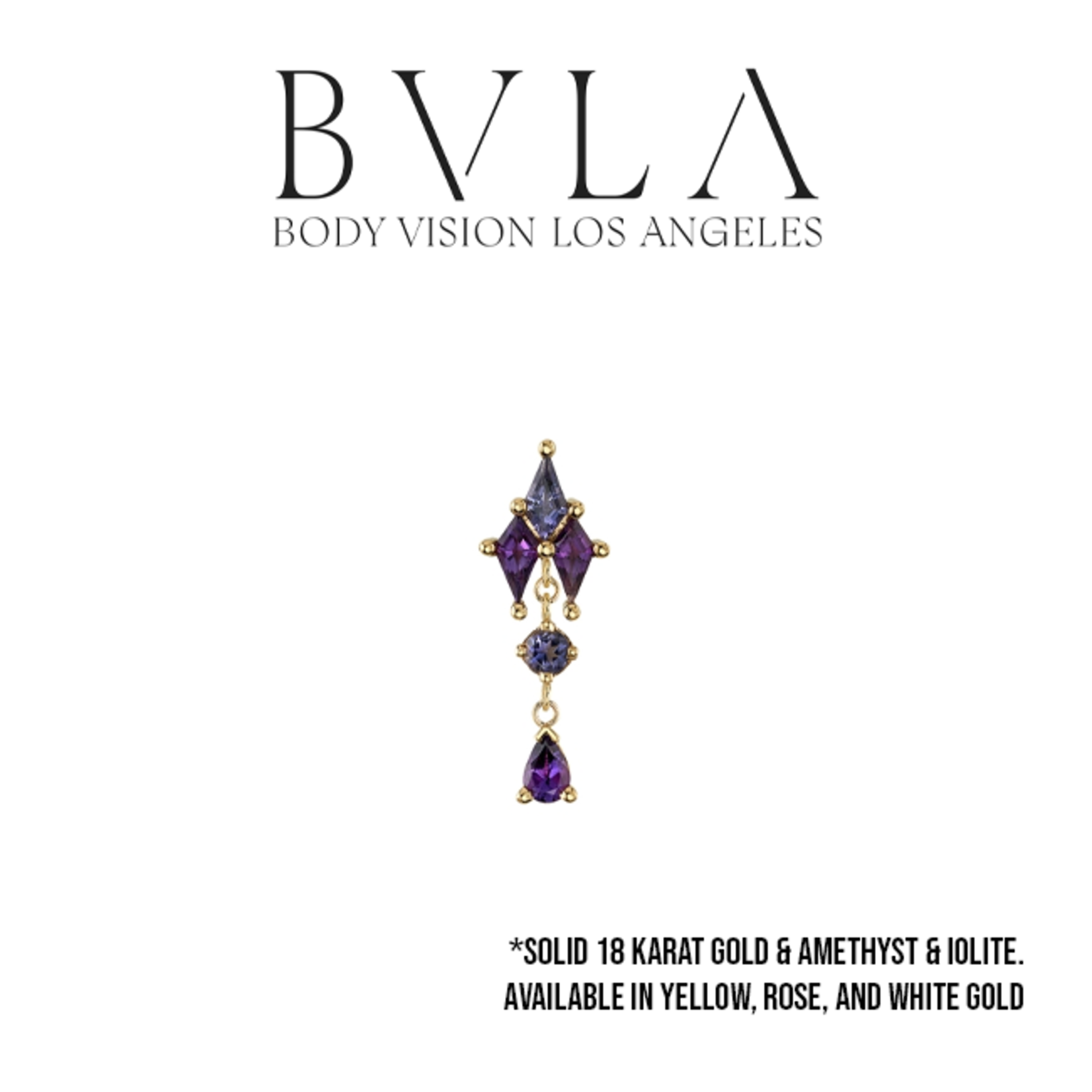BVLA BVLA "Howl" threaded end with 1x 4x2 AA Iolite kite, 2x 4x2 AA Amethyst kites, 2.0 AA Iolite, and 3x2 AA Amethyst pear