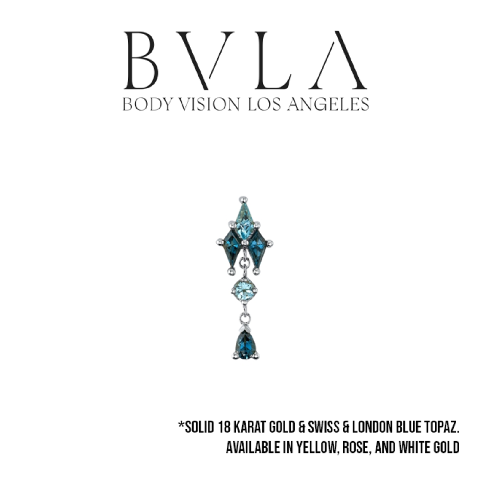 BVLA BVLA "Howl" threaded end with 1x 4x2 Swiss Blue Topaz kite, 2x 4x2 London Blue Topaz kites, 2.0 Swiss blue topaz, and 3x2 London Blue Topaz pear