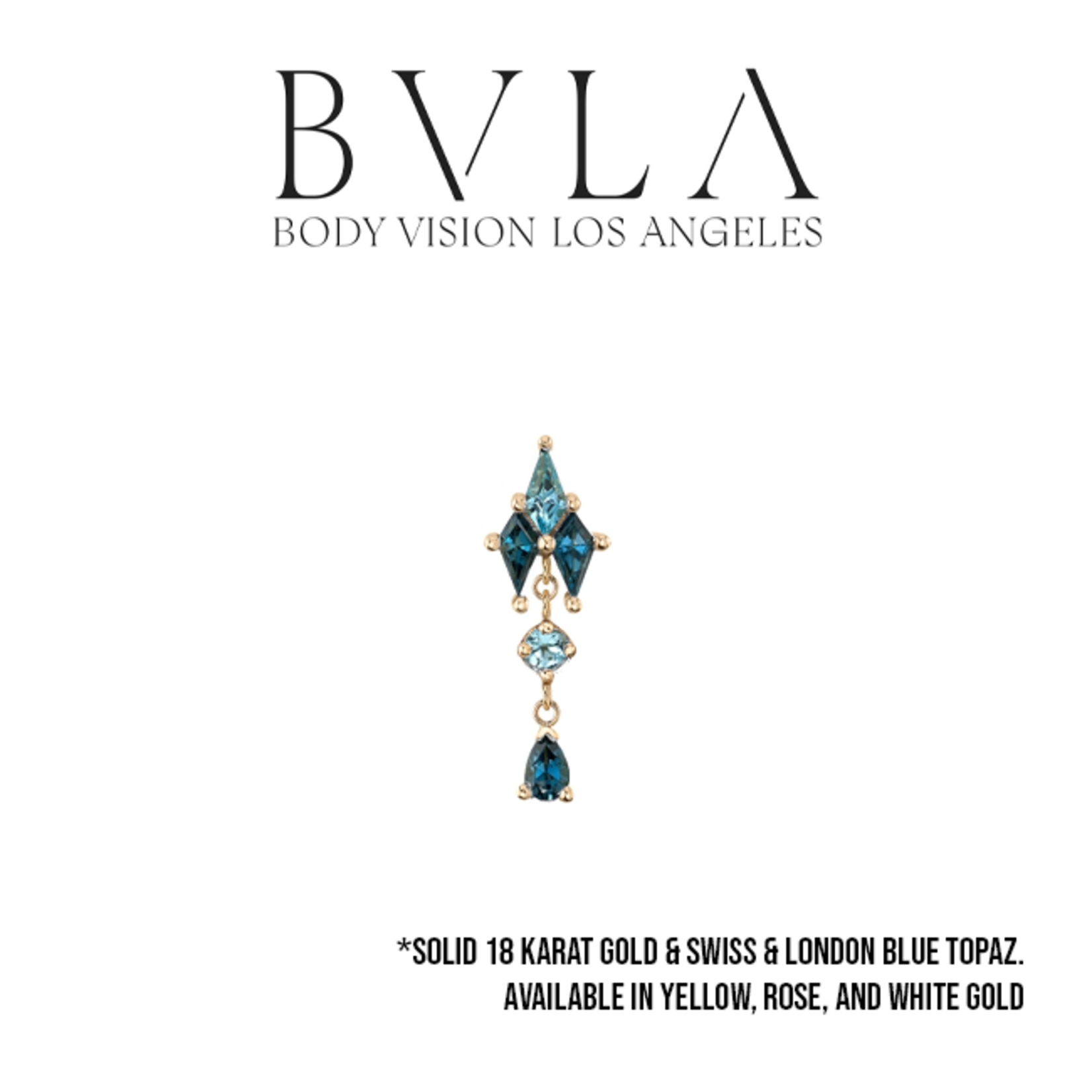 BVLA BVLA "Howl" threaded end with 1x 4x2 Swiss Blue Topaz kite, 2x 4x2 London Blue Topaz kites, 2.0 Swiss blue topaz, and 3x2 London Blue Topaz pear