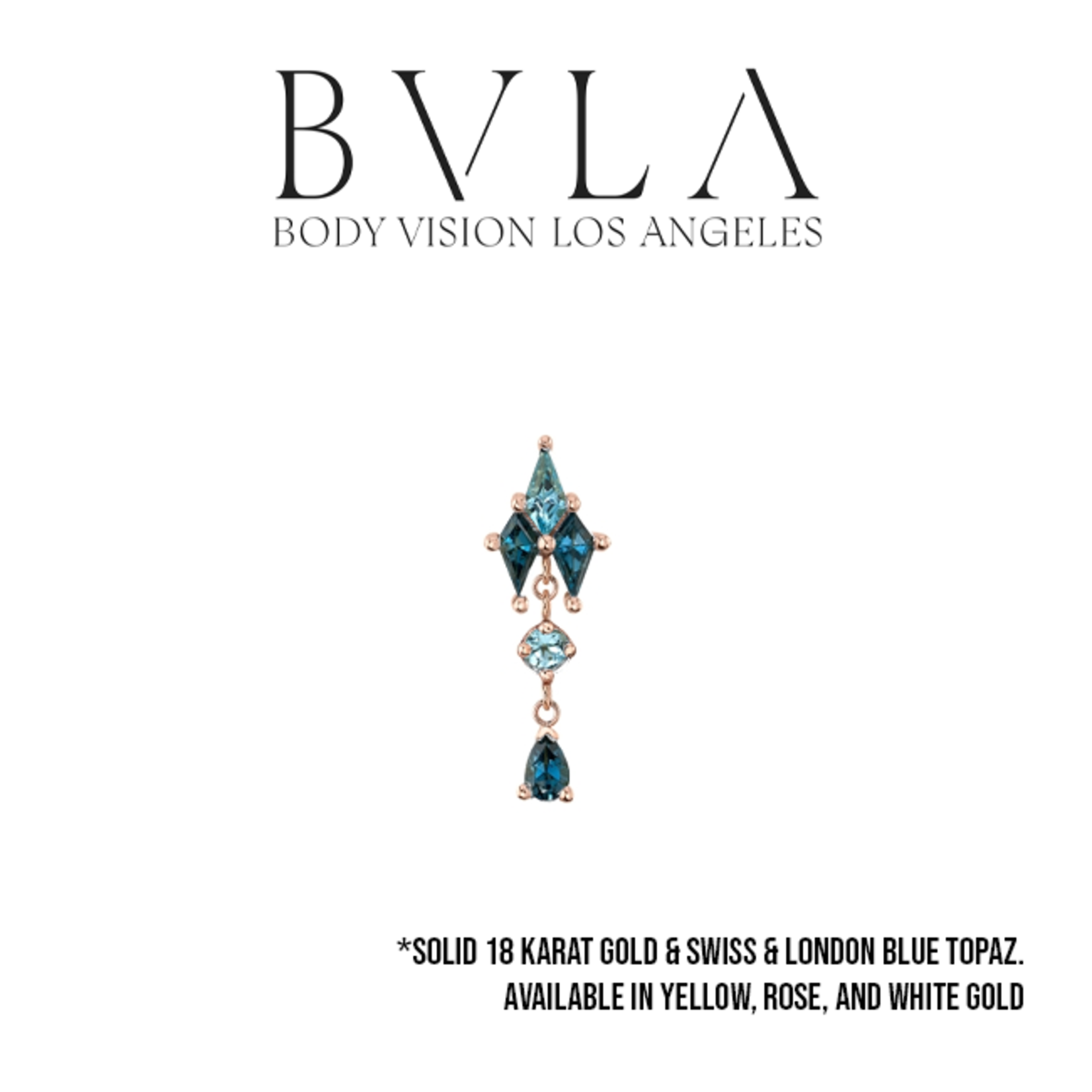 BVLA BVLA "Howl" threaded end with 1x 4x2 Swiss Blue Topaz kite, 2x 4x2 London Blue Topaz kites, 2.0 Swiss blue topaz, and 3x2 London Blue Topaz pear