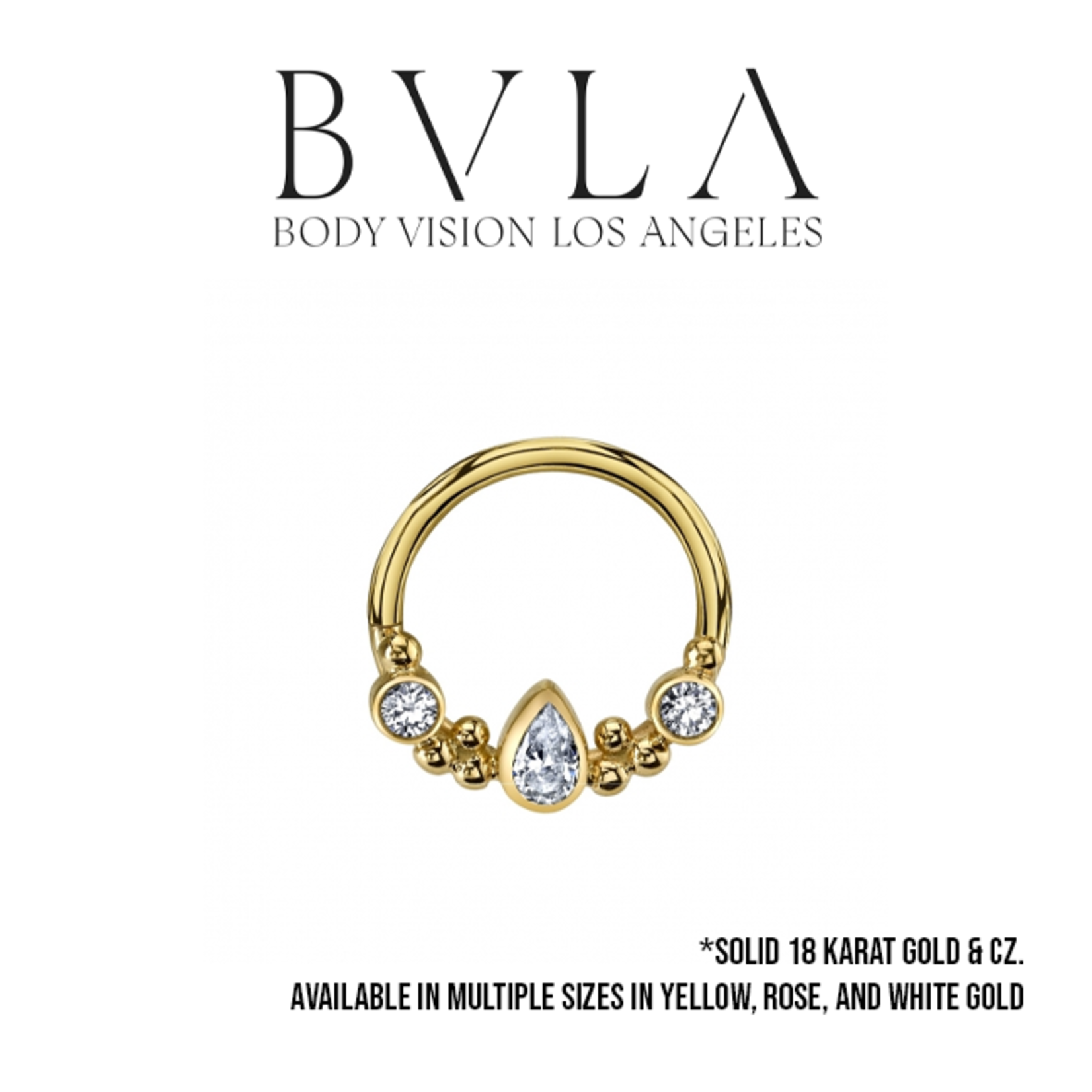 BVLA 16g BVLA "Inside-Out Eden Pear" seam ring with 2x 2.0 CZ bezels and 4x2.5 CZ pear