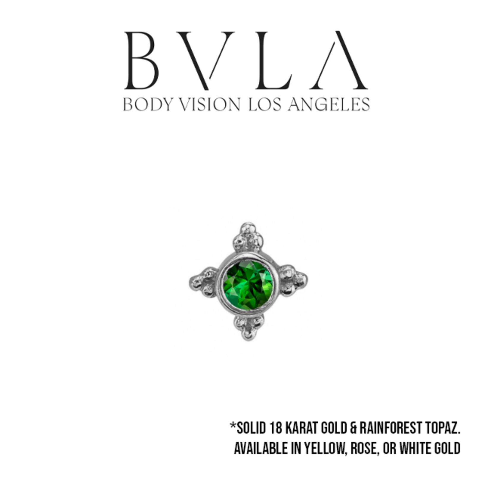 BVLA 16g BVLA "Mini Kandy" threaded end with bezel-set Rainforest Topaz