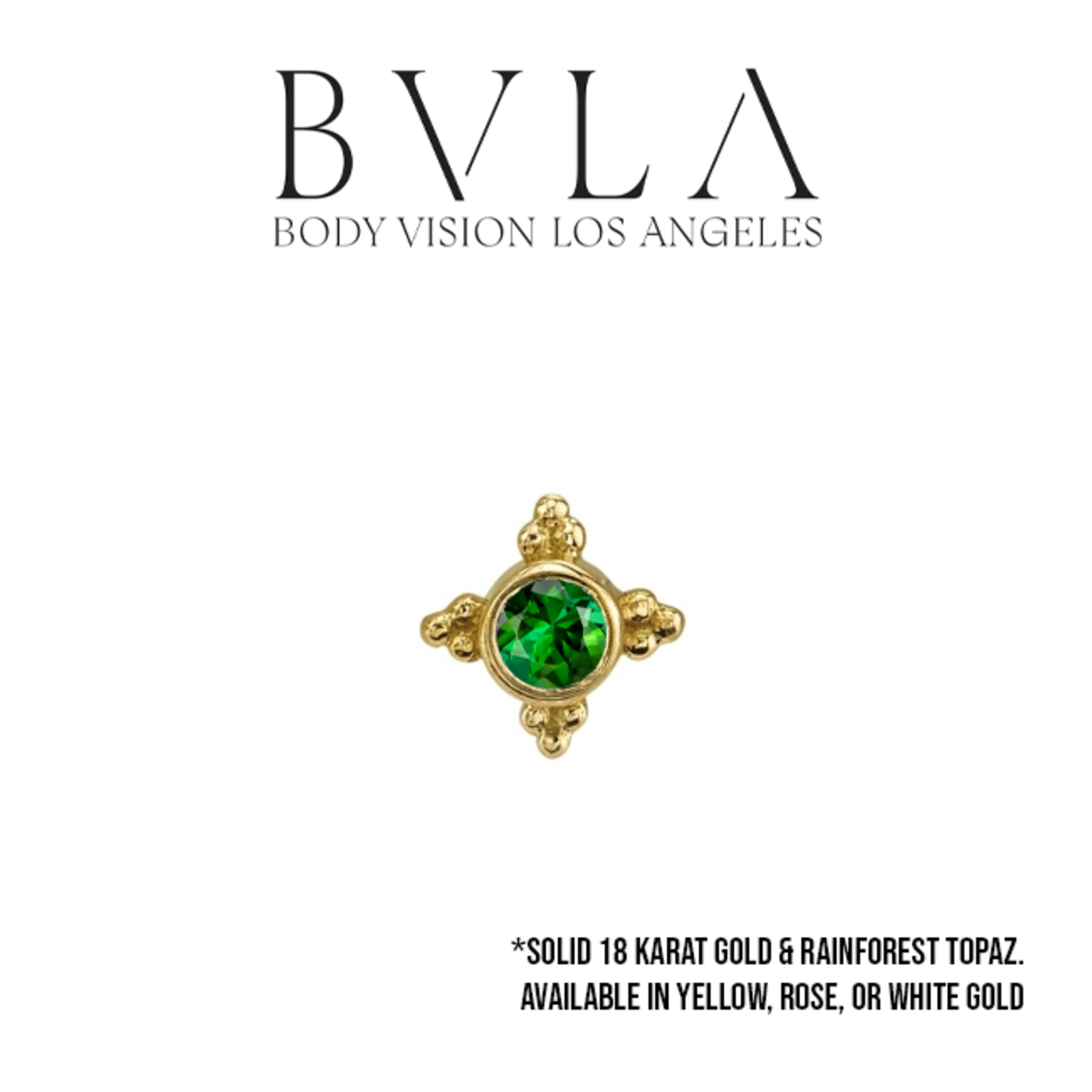 BVLA 16g BVLA "Mini Kandy" threaded end with bezel-set Rainforest Topaz