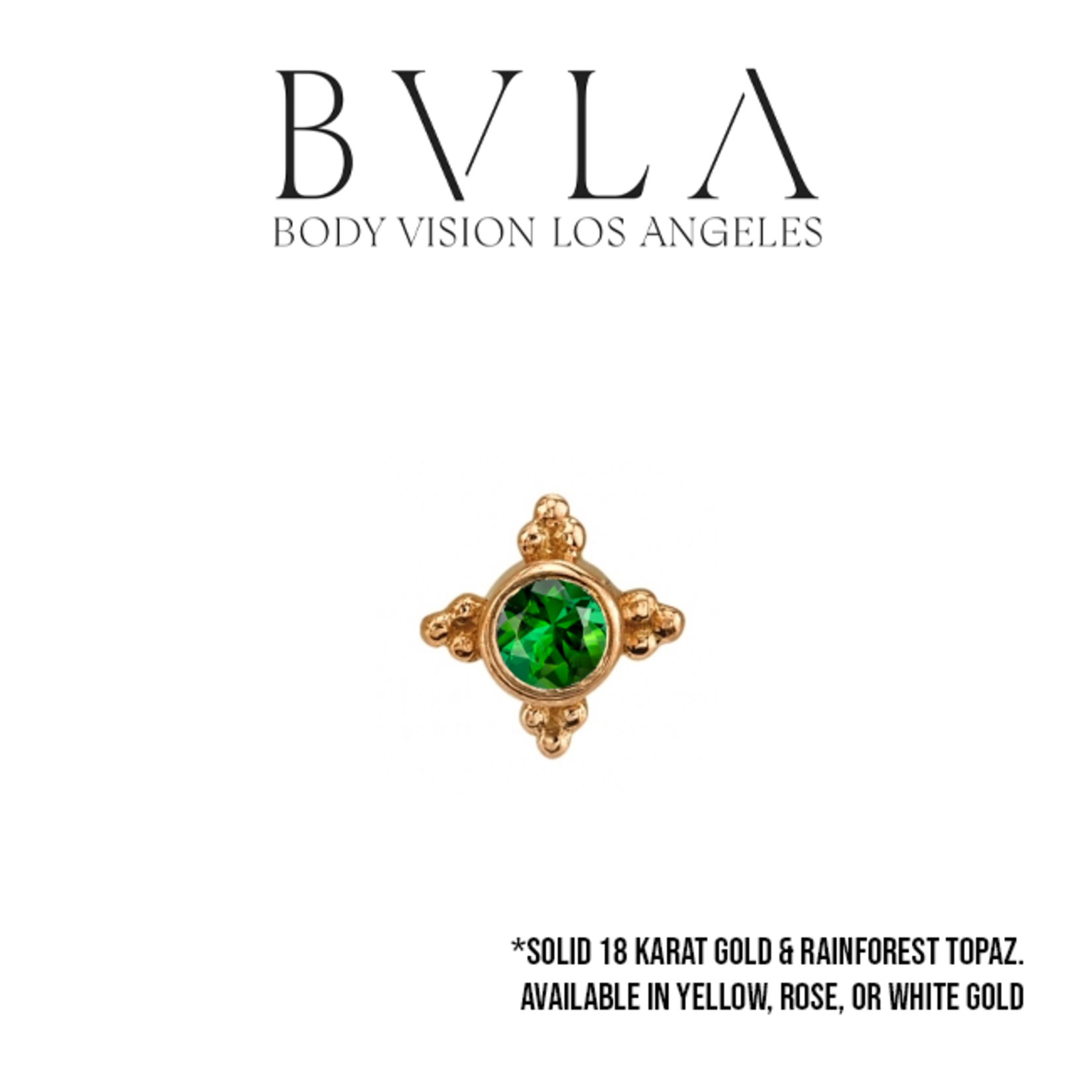 BVLA 16g BVLA "Mini Kandy" threaded end with bezel-set Rainforest Topaz