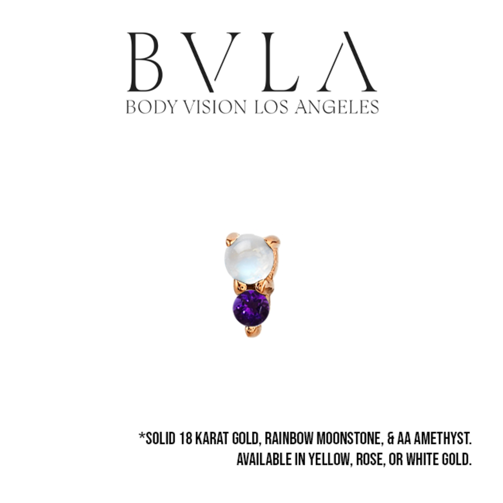 BVLA BVLA "Jeanie" 2 press fit end with 2.0 rainbow moonstone & 1.5 AA amethyst