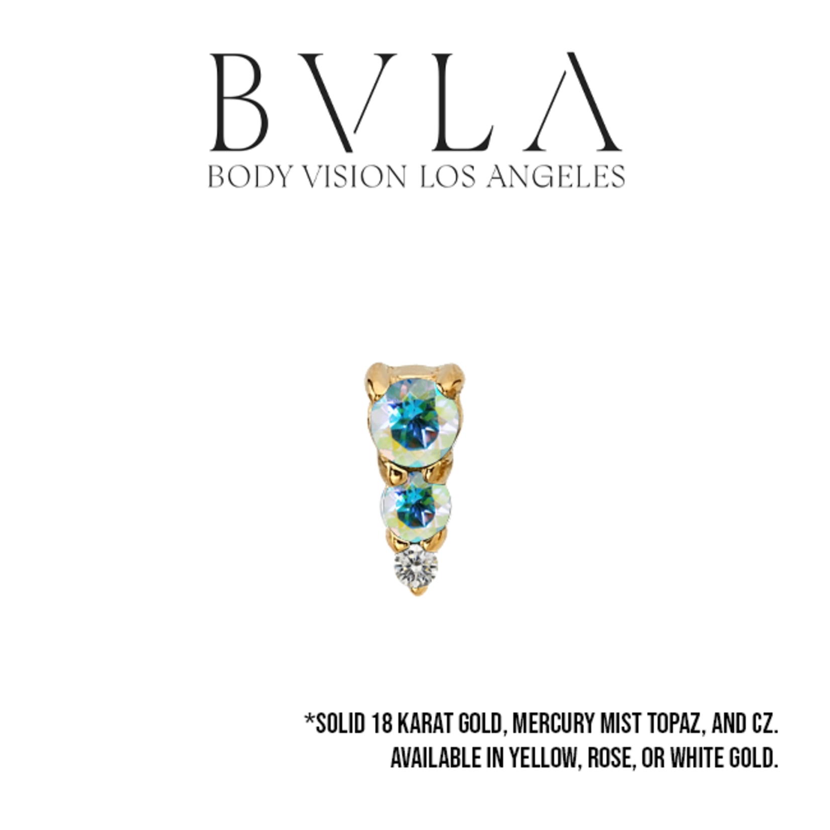 BVLA BVLA 16g 5.0x2.0mm "Jeanie 3" threaded end with 2.0 mercury mist topaz, 1.5 mercury mist topaz, and 1.0 CZ