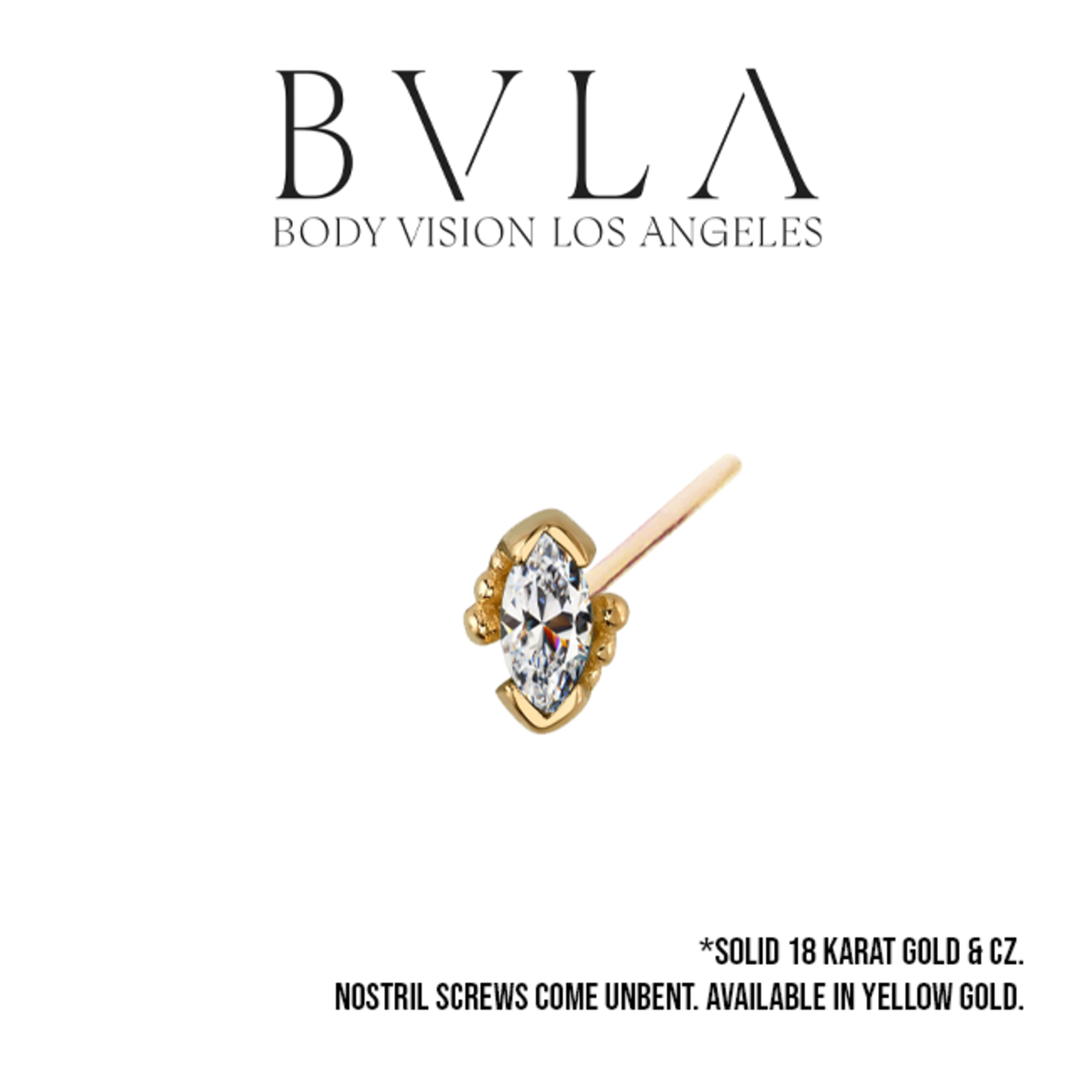 BVLA BVLA 20g "Beaded Marquise" nostril screw with 1.5x3 CZ