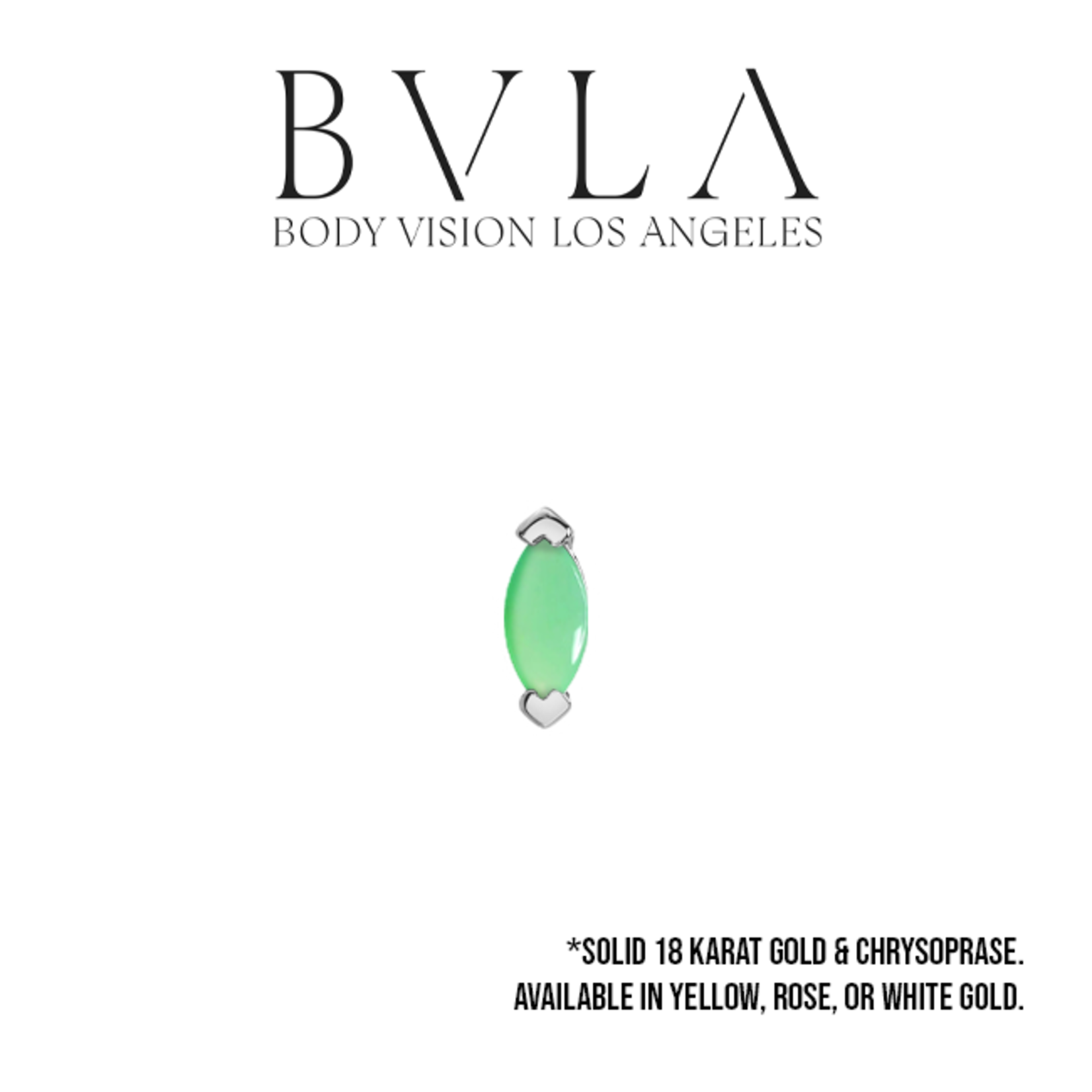 BVLA BVLA "V-Prong Marquise" press fit end with 3x1.5 chrysoprase cabochon.
