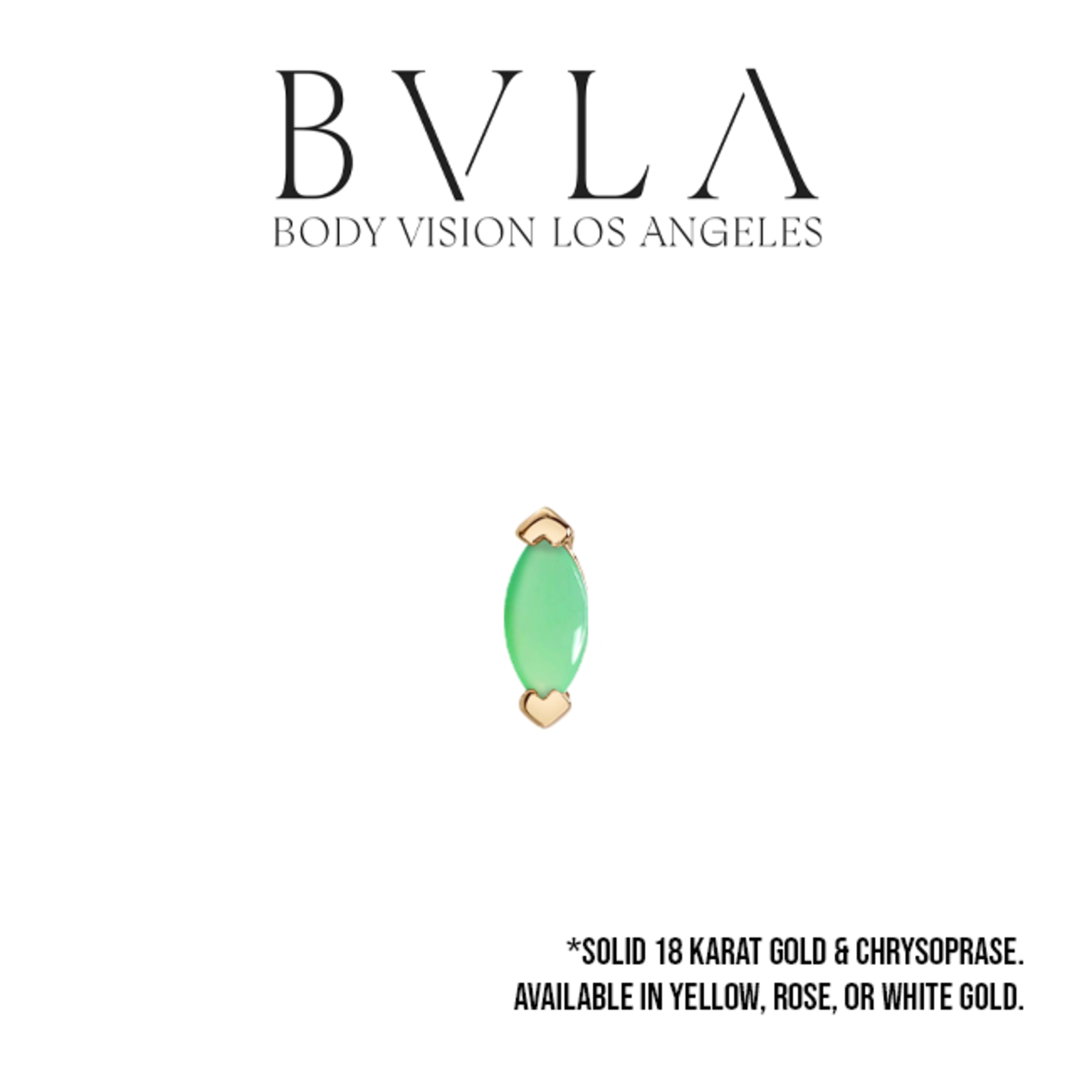 BVLA BVLA "V-Prong Marquise" press fit end with 3x1.5 chrysoprase cabochon.
