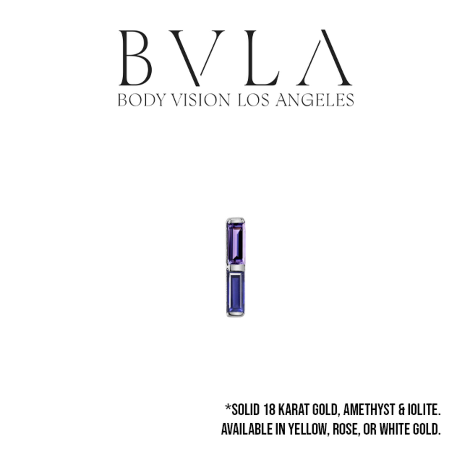 BVLA BVLA "Rosalia" threaded end with 2.5x1.0 Amethyst baguette and 2.5x1.0 Iolite baguette