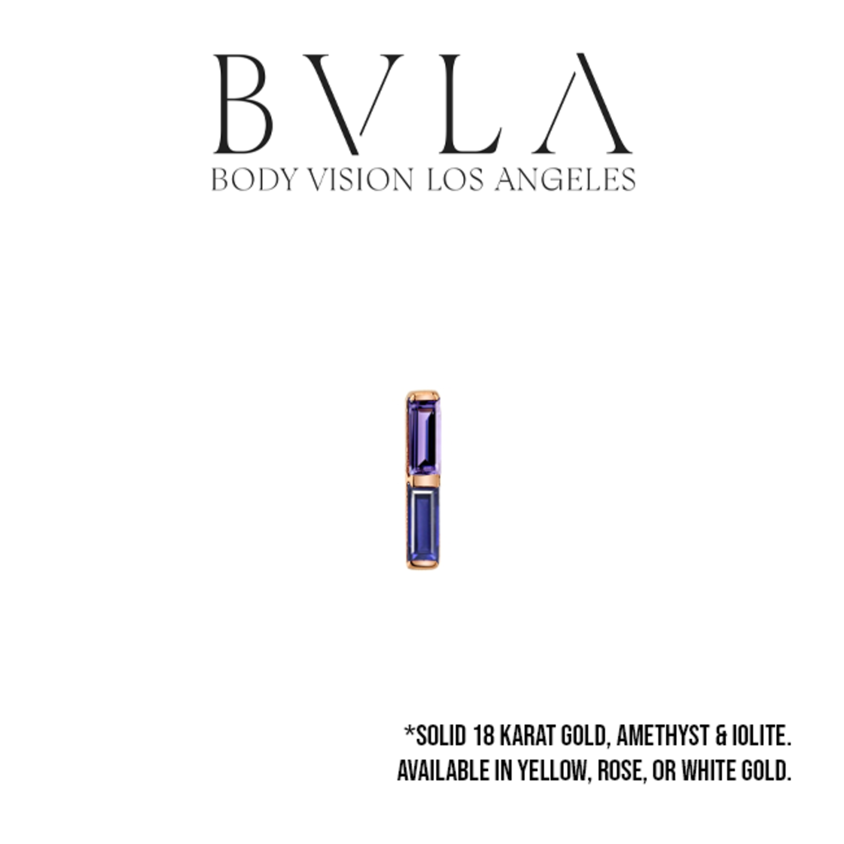 BVLA BVLA "Rosalia" threaded end with 2.5x1.0 Amethyst baguette and 2.5x1.0 Iolite baguette