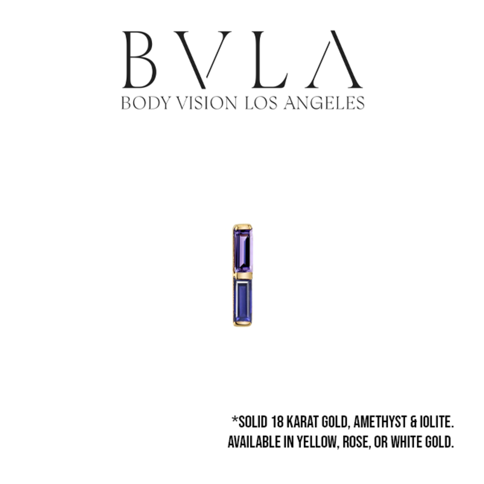 BVLA BVLA "Rosalia" threaded end with 2.5x1.0 Amethyst baguette and 2.5x1.0 Iolite baguette