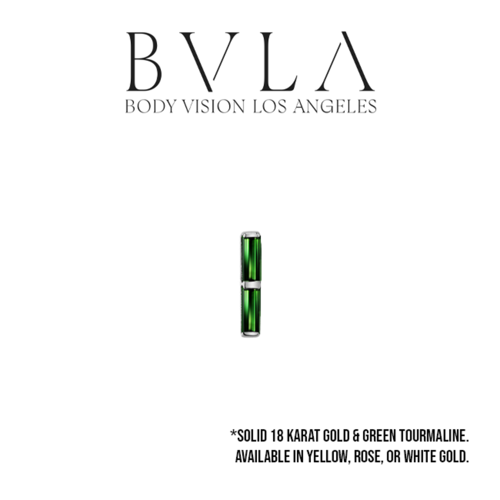 BVLA 18g BVLA "Rosalia" press-fit end with 2x 2.5x1.0mm AA Green Tourmaline baguette
