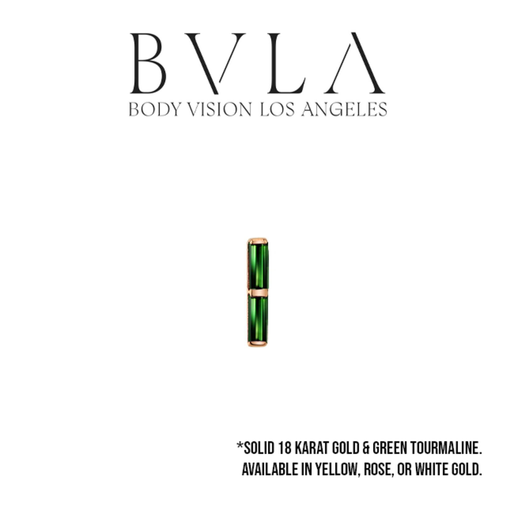 BVLA 18g BVLA "Rosalia" press-fit end with 2x 2.5x1.0mm AA Green Tourmaline baguette
