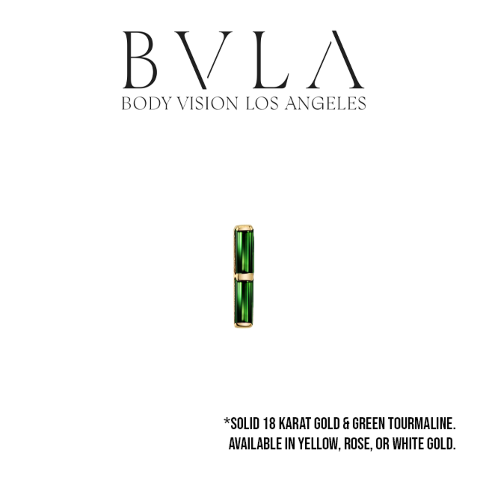 BVLA 18g BVLA "Rosalia" press-fit end with 2x 2.5x1 AA green tourmaline baguette