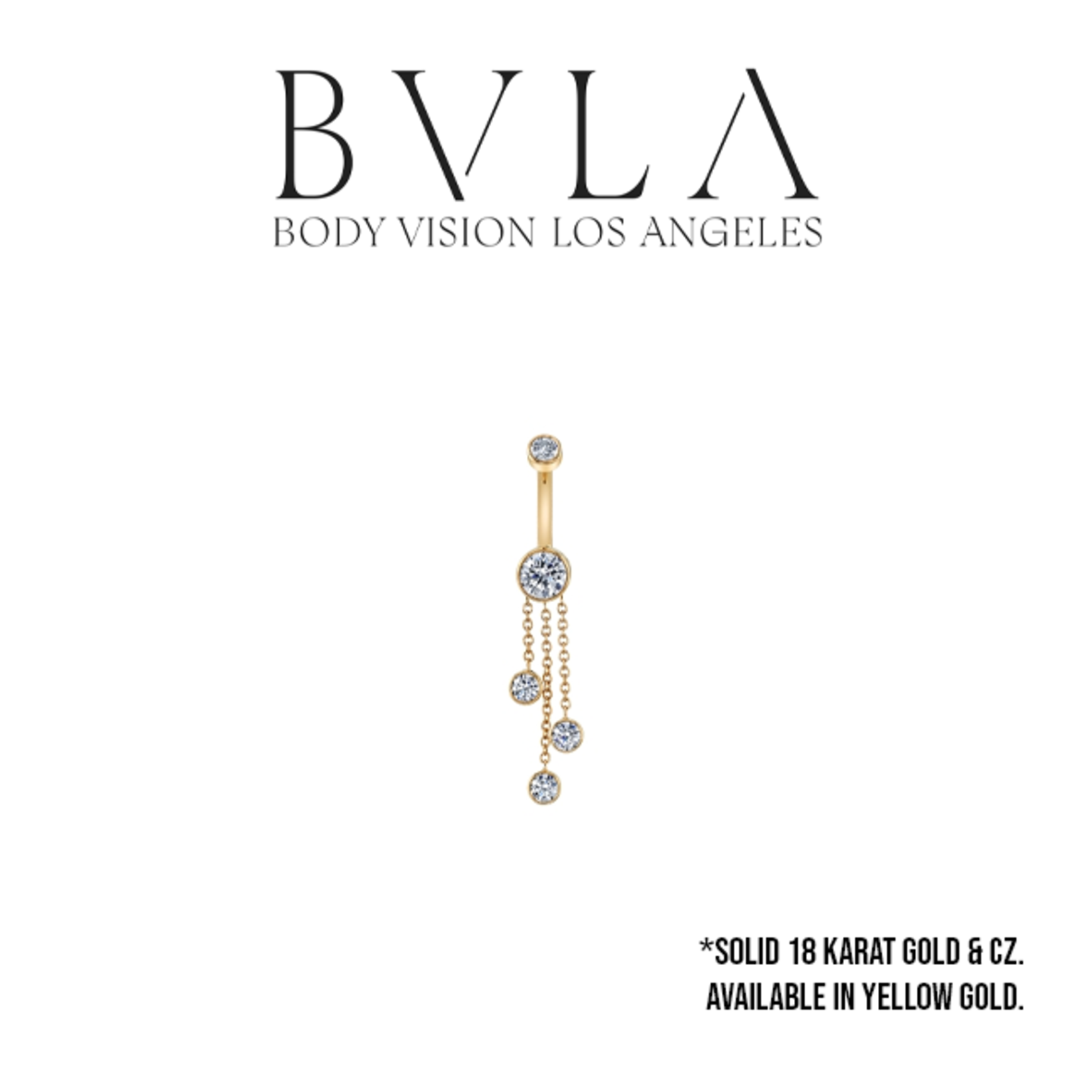 BVLA BVLA 14g 7/16 "Catherine" navel curve with 3.0 CZ top, 5.0 CZ bottom and 3x 5.0 CZ chained bezel accents