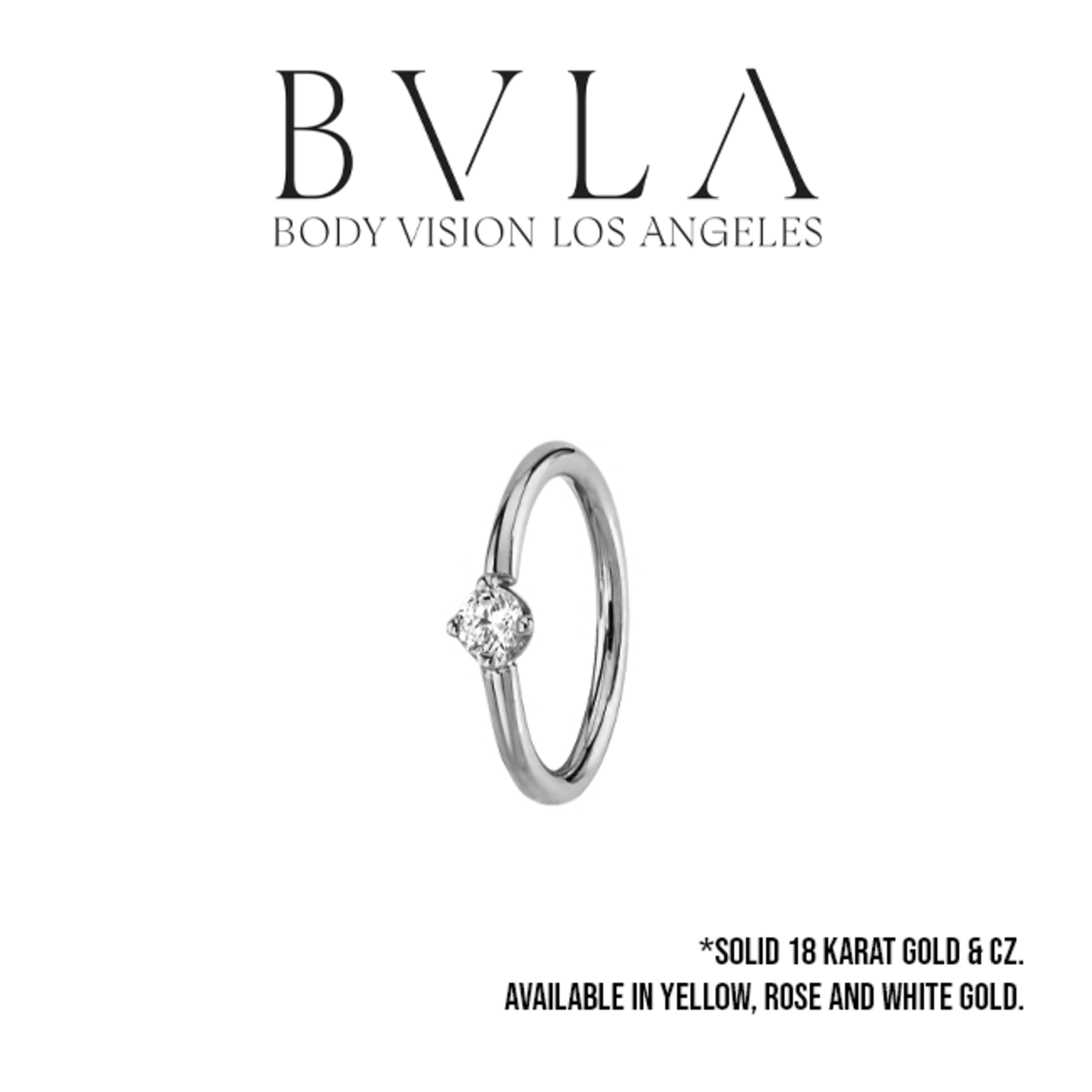 BVLA BVLA 18g fixed ring with prong set 2.0 CZ. Navel orientation