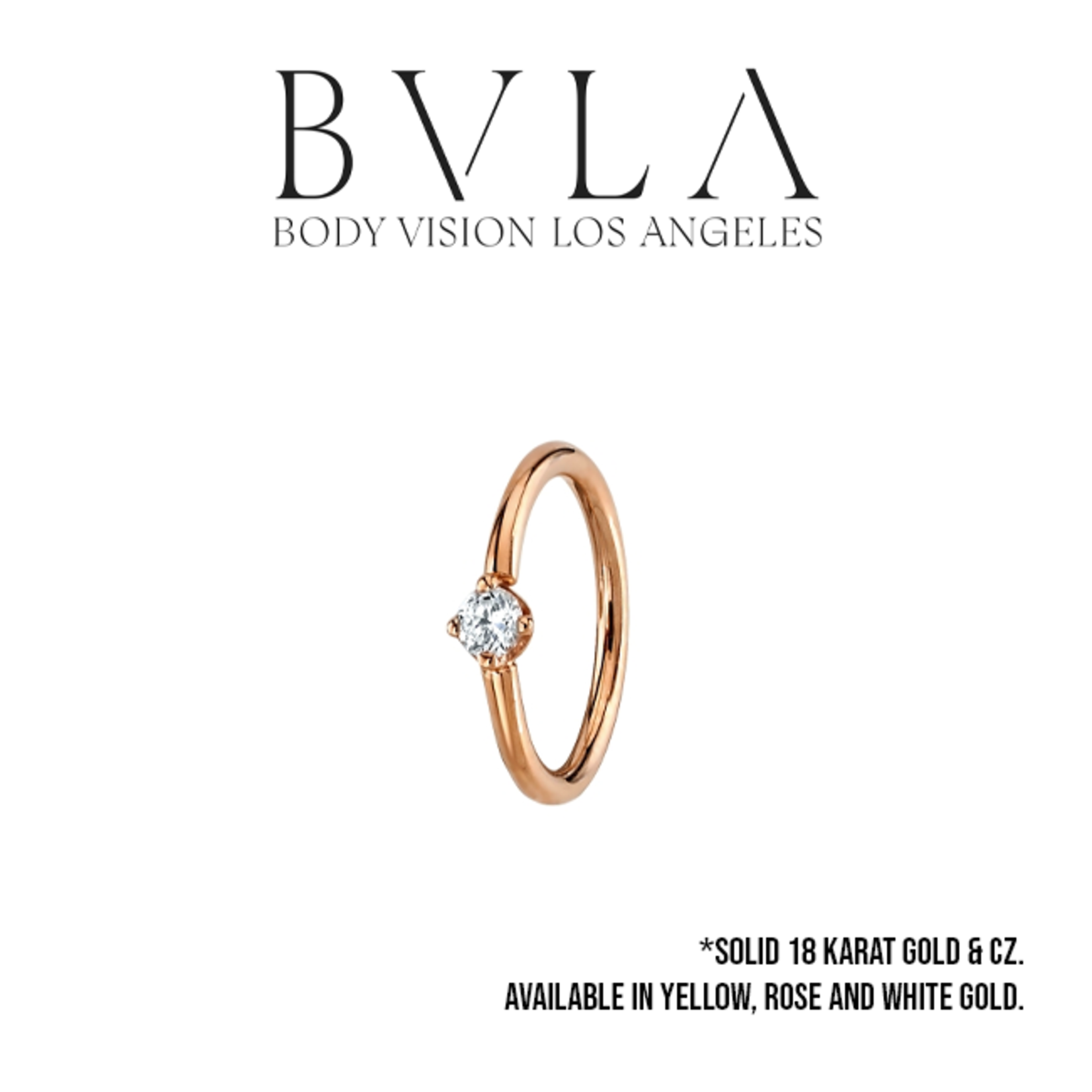 BVLA BVLA 18g fixed ring with prong set 2.0 CZ. Navel orientation