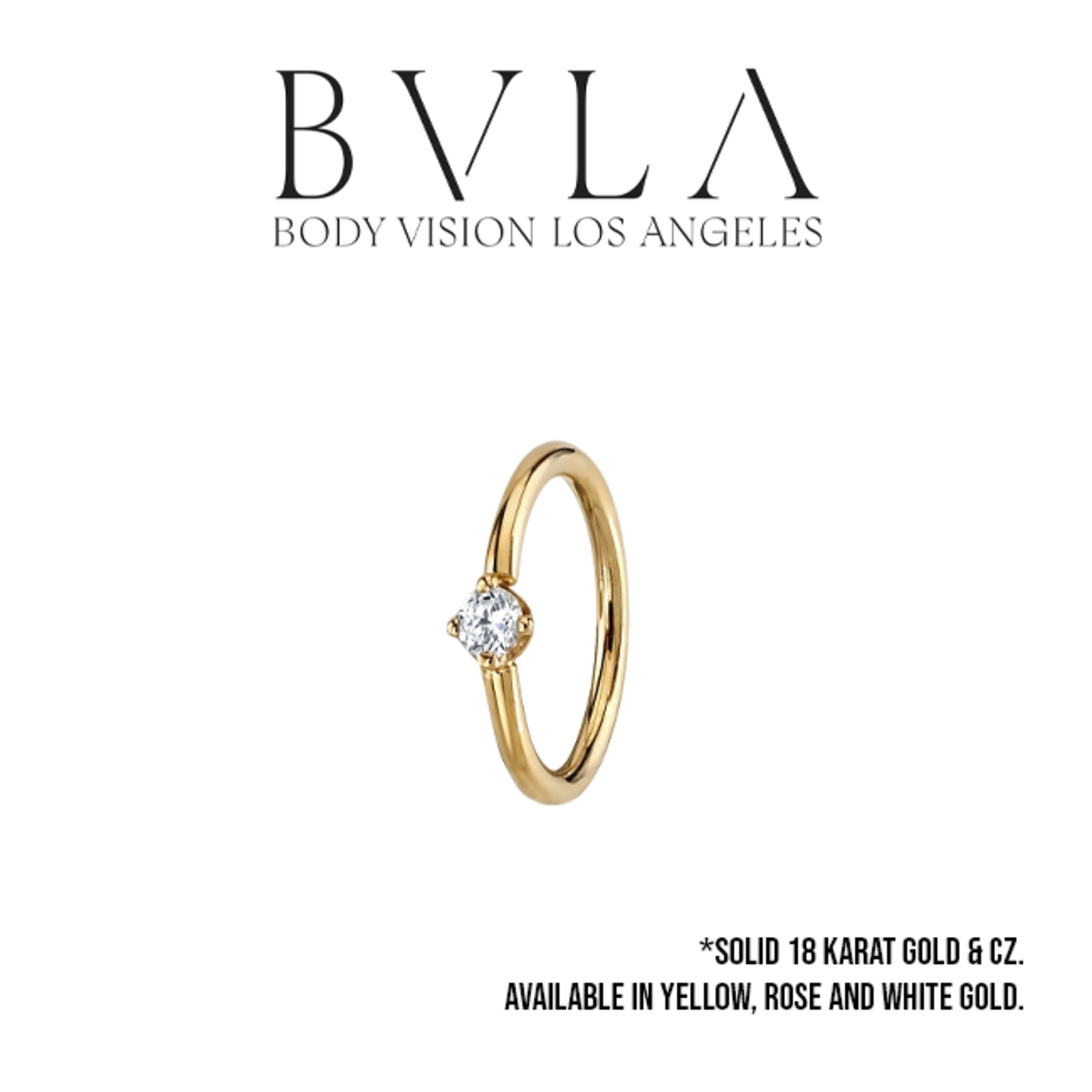 BVLA BVLA 18g fixed ring with prong set 2.0 CZ. Navel orientation