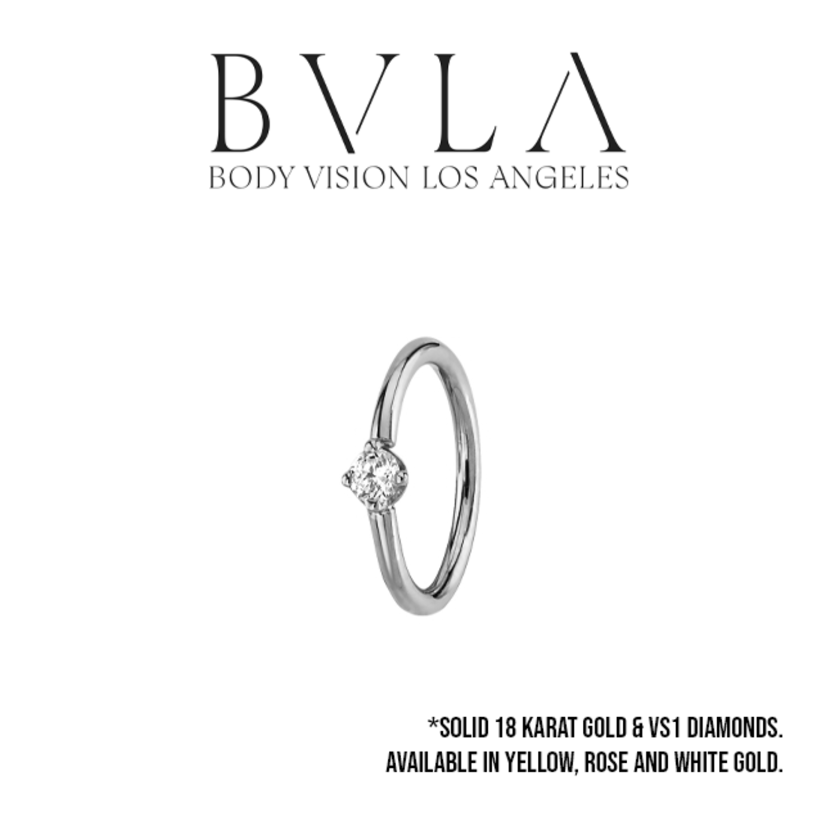 BVLA BVLA 18g fixed ring with prong set 2.0 VS1 diamond. Navel Orientation