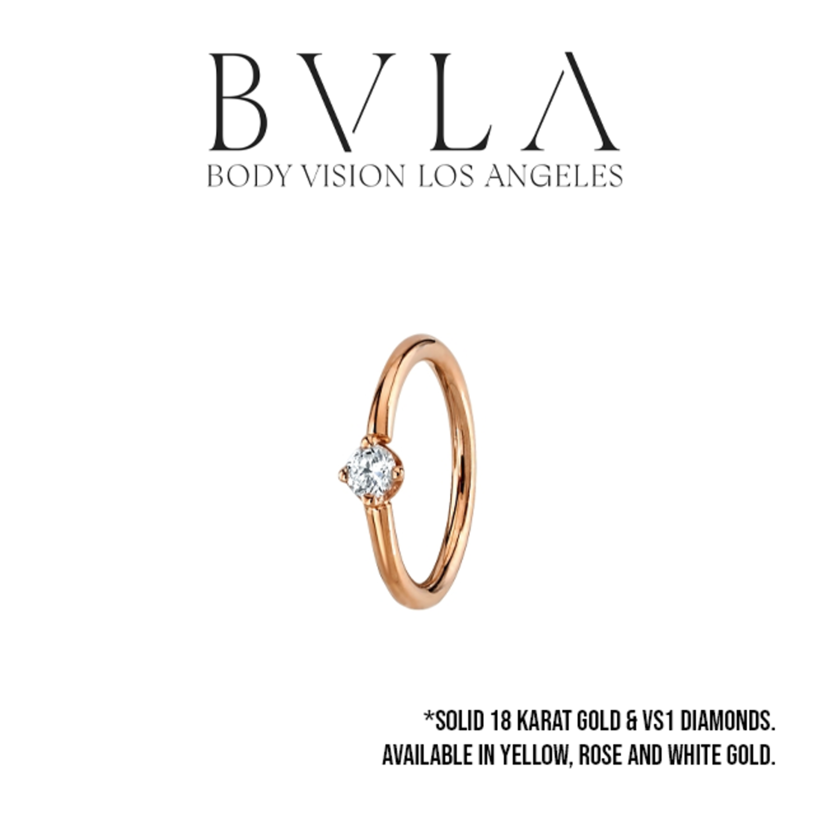 BVLA BVLA 18g fixed ring with prong set 2.0 VS1 diamond. Navel Orientation