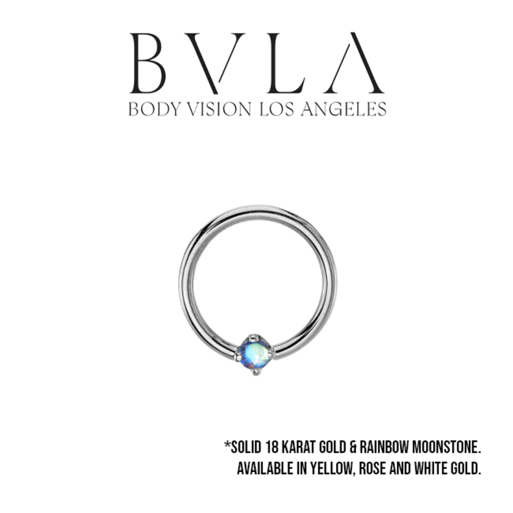 BVLA BVLA 16g fixed ring with 2.0 prong set rainbow moonstone