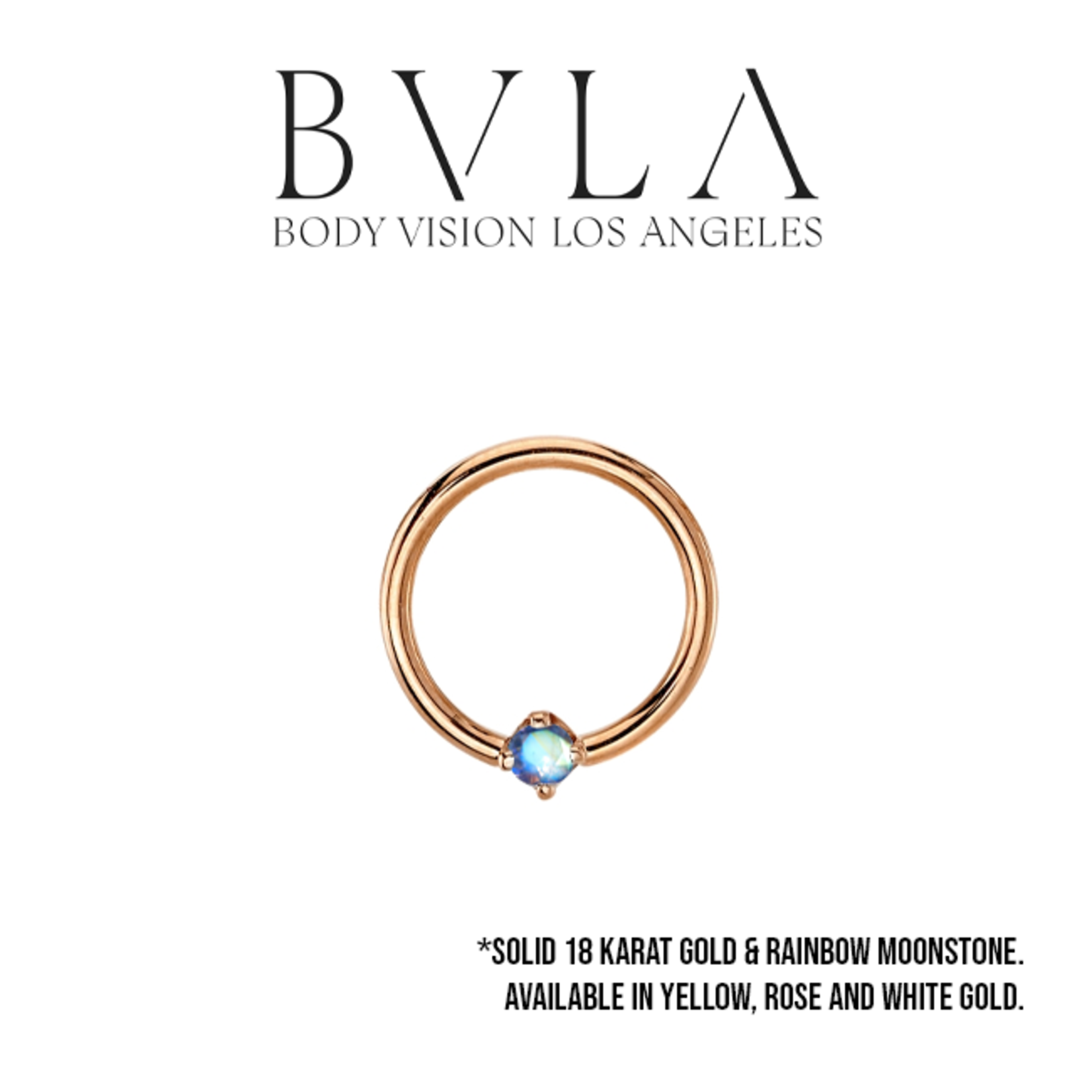 BVLA BVLA 16g fixed ring with 2.0 prong set rainbow moonstone
