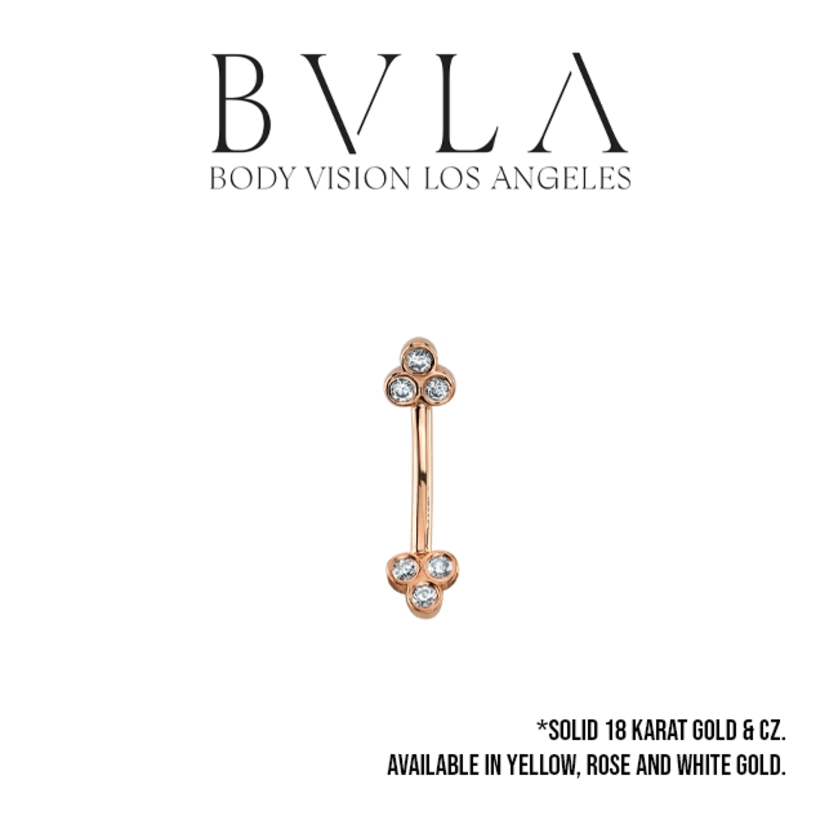 BVLA BVLA 16g "Tri Bezel Cluster" curved barbell with 6x 1.0 CZ