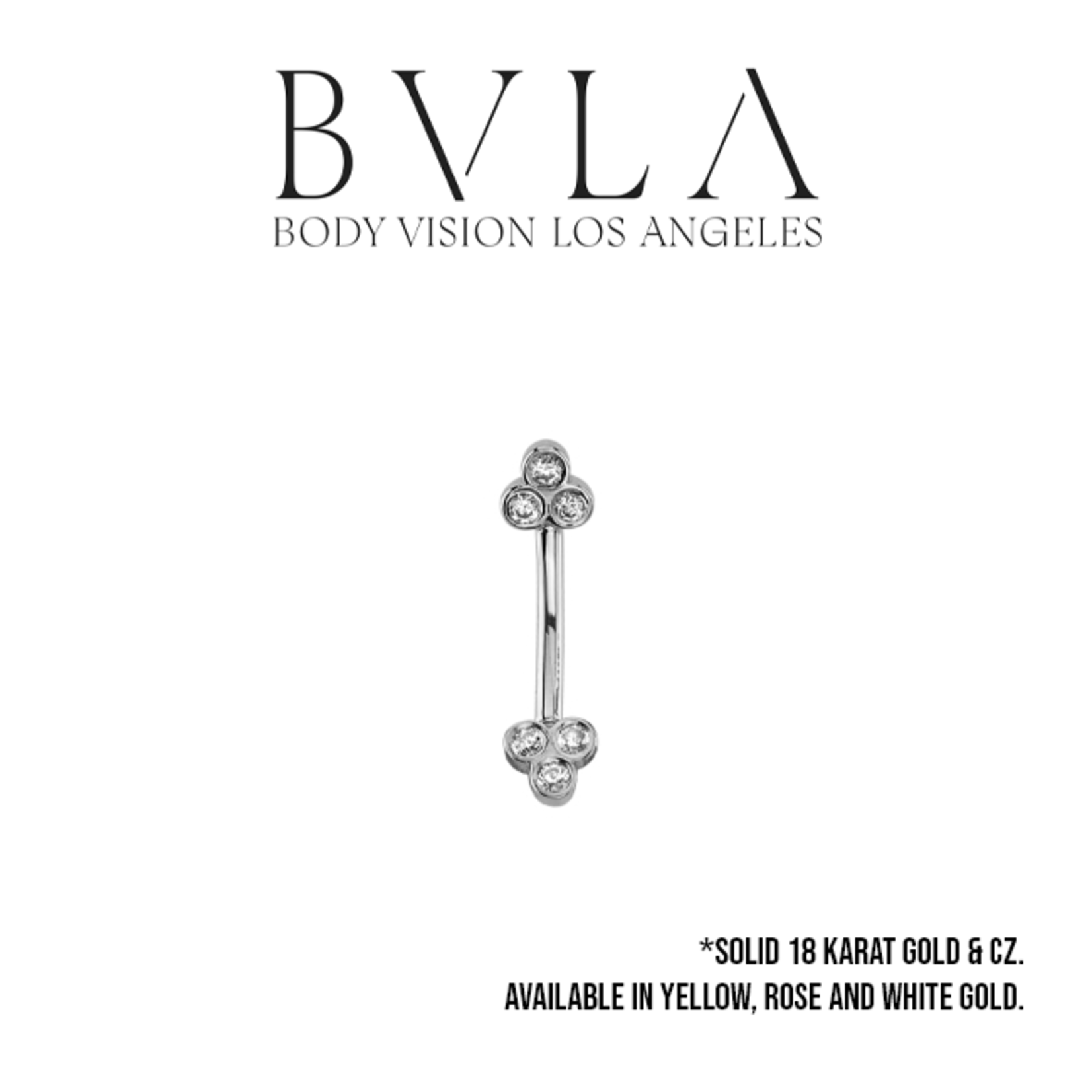 BVLA BVLA 16g "Tri Bezel Cluster" curved barbell with 6x 1.0 CZ