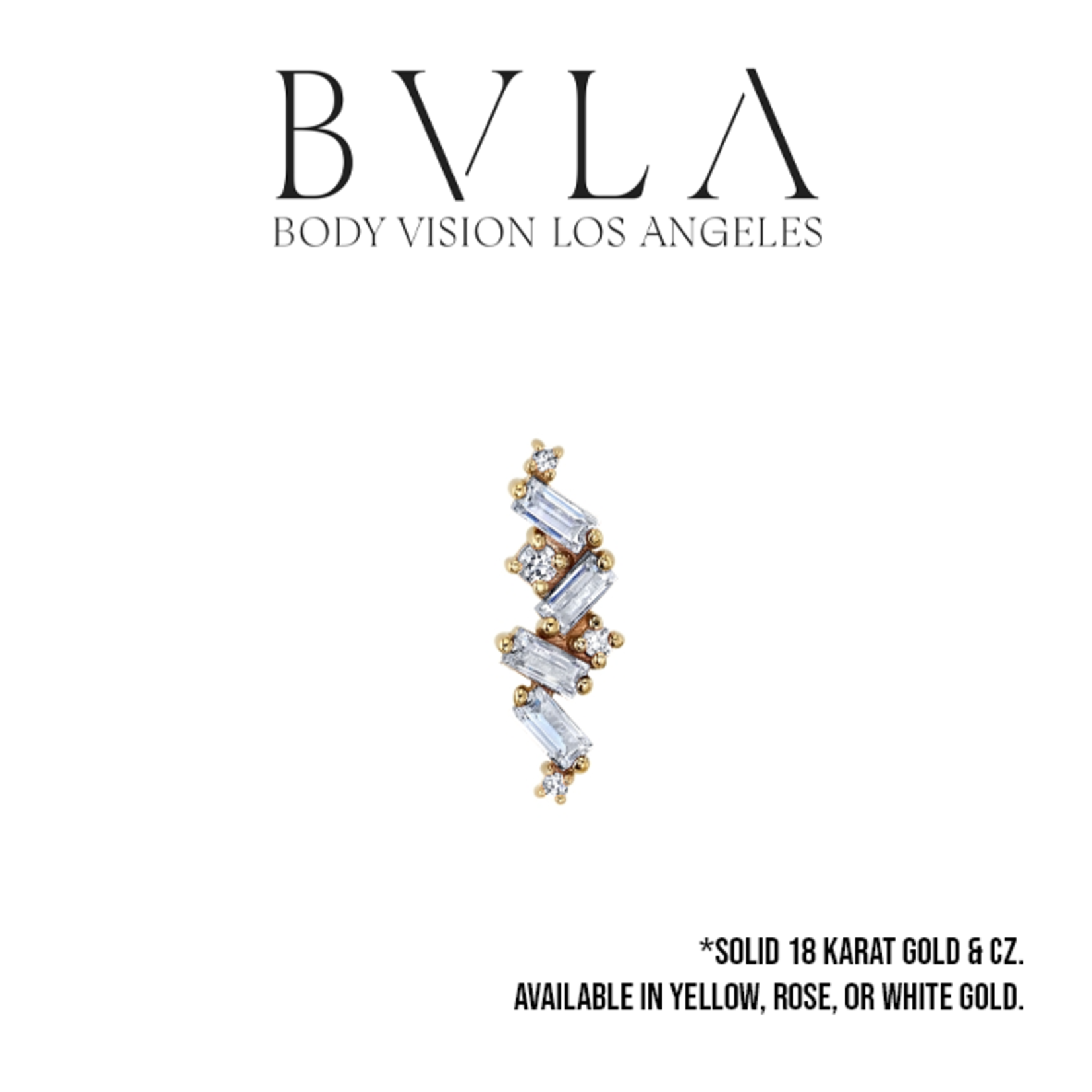 BVLA BVLA "Genesis" threaded end with  4x 3x1.5 Baguette CZ, 1x 1.25 CZ, 2x 1.0CZ, and 1x 1.5 CZ