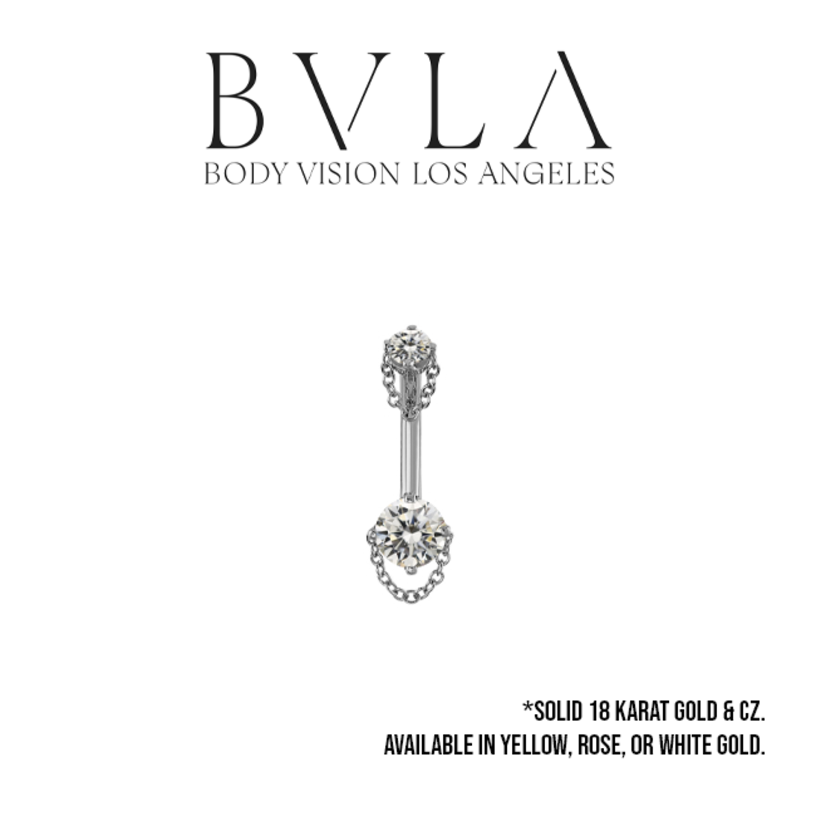 BVLA BVLA "Rianna" 16g curved barbell with 2x 2.5 CZ and chain accents