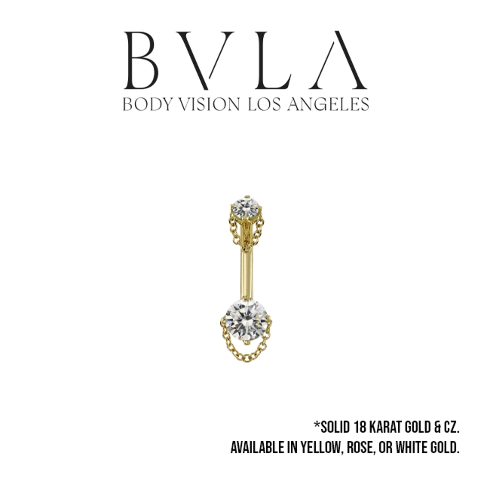 BVLA BVLA "Rianna" 16g curved barbell with 2x 2.5 CZ and chain accents