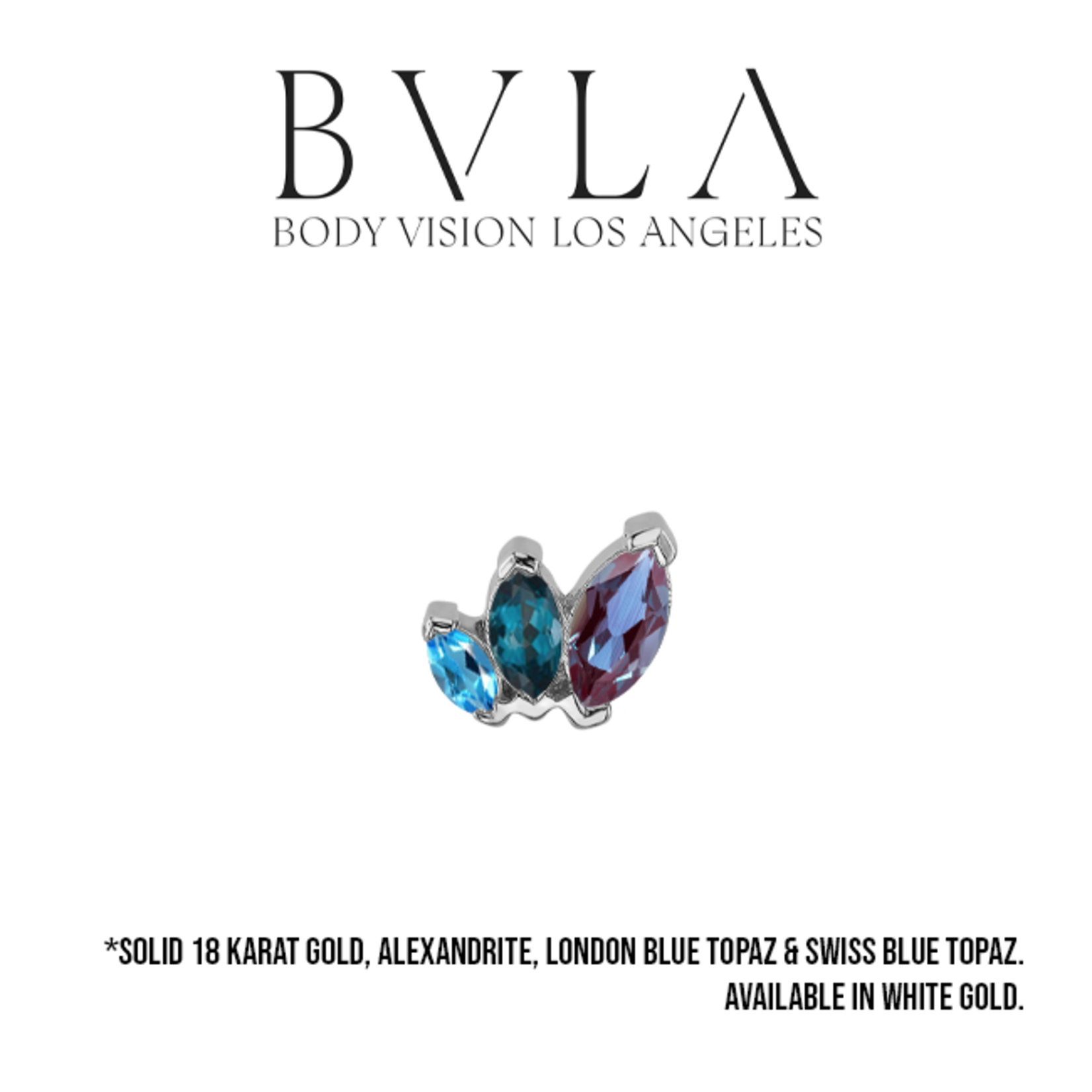 BVLA BVLA "French Kiss" threaded end with 5x2.5 Alexandrite, 1x 4x2 AA London Blue Topaz, and 1x 3x1.5 AA Swiss blue topaz marquise