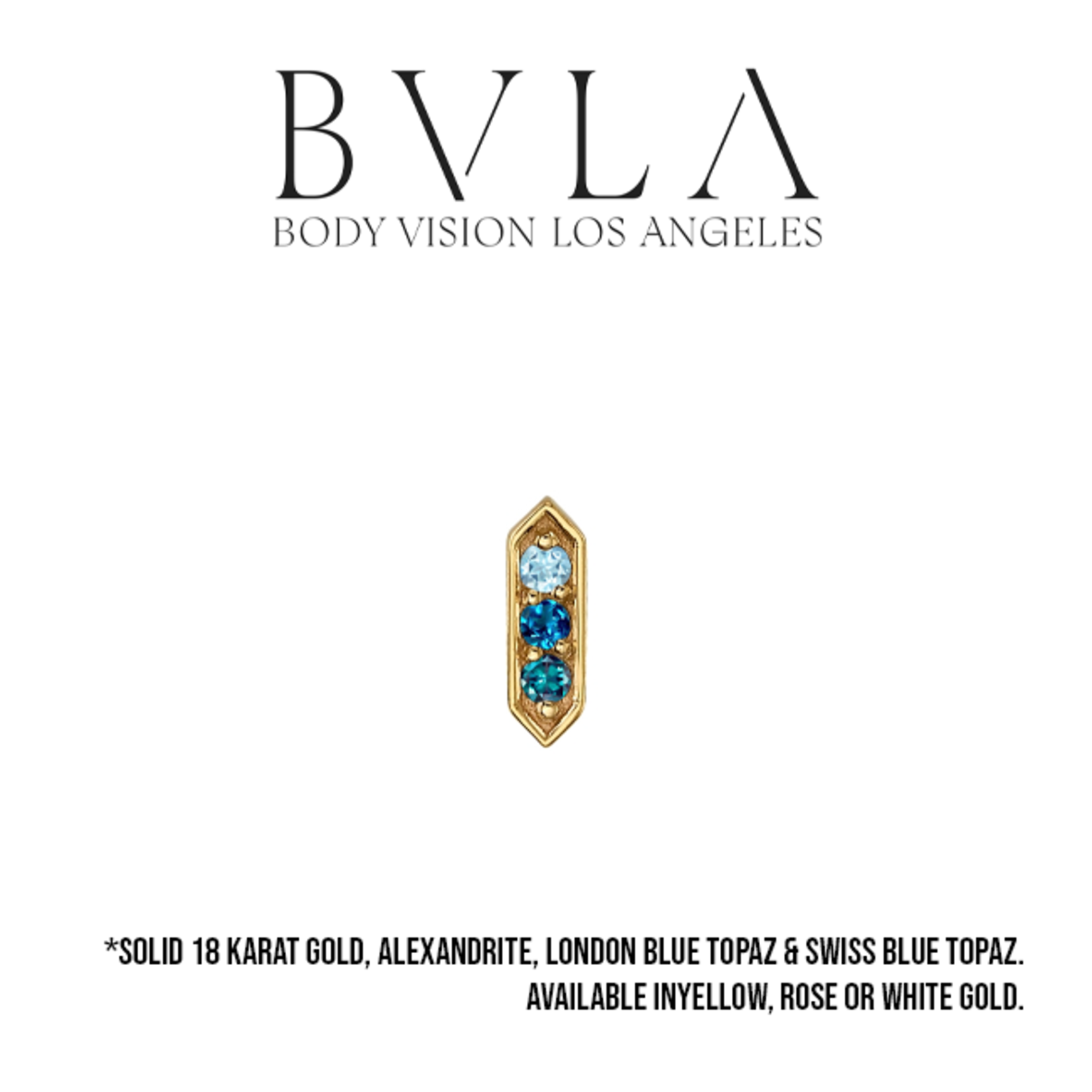 BVLA BVLA "Sillan" threaded end with 1x 1.25 AA Swiss Blue Topaz, 1x 1.25 London Blue Topaz, 1x 1.25 Alexandrite