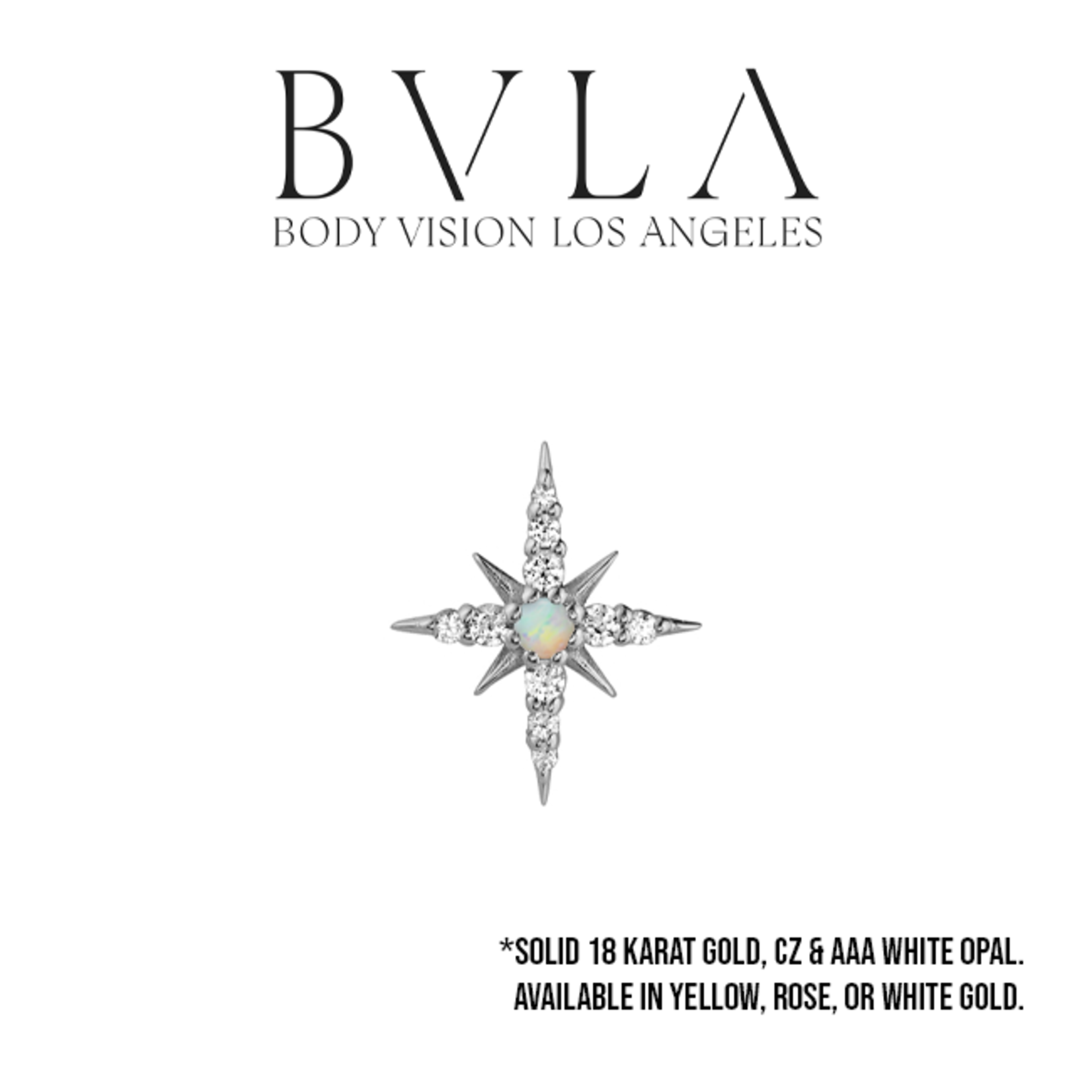 BVLA BVLA 16g 11.0x8.0mm "Lady Katya" threaded end with 2x 0.8mm CZ, 4x 1.0mm CZ, 4x 1.25mm CZ, and 1x 1.75mm AAA White Opal