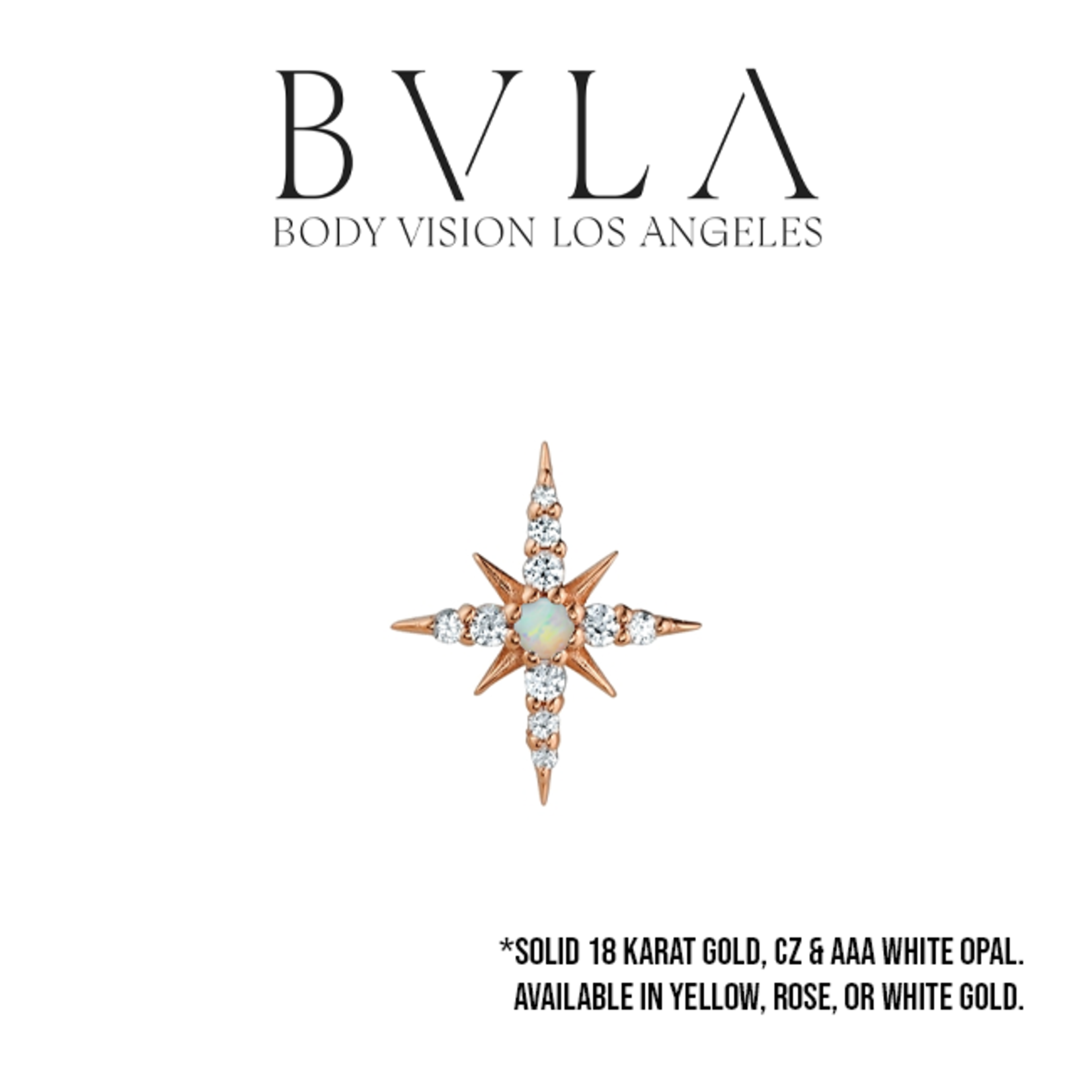 BVLA BVLA 16g 11.0x8.0mm "Lady Katya" threaded end with 2x 0.8mm CZ, 4x 1.0mm CZ, 4x 1.25mm CZ, and 1x 1.75mm AAA White Opal