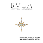 BVLA 16g BVLA "Lady Katya" threaded end with 2x 0.8 CZ, 4x 1.0 CZ, 4x 1.25 CZ, and 1x  1.75 AAA White Opal