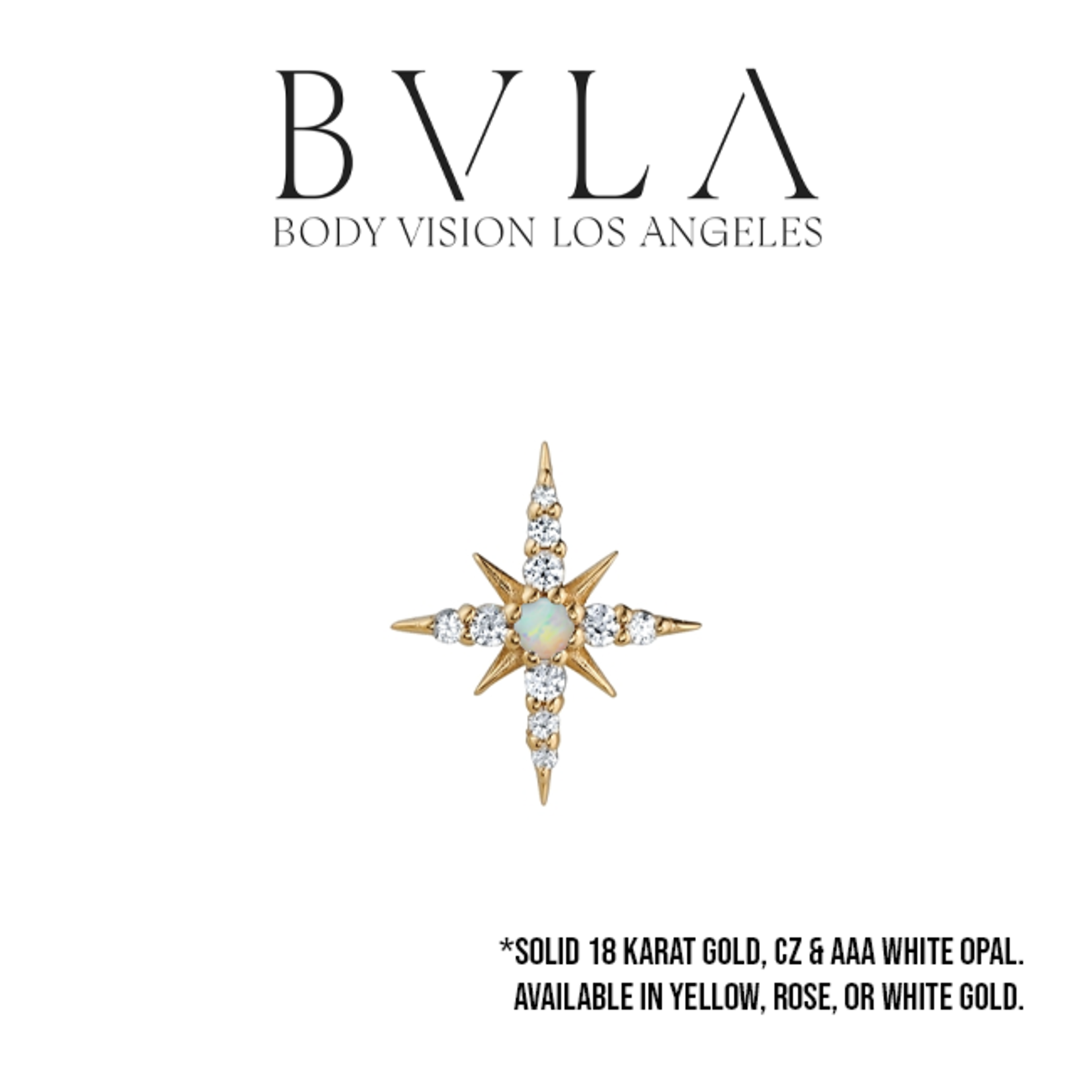 BVLA BVLA 16g 11.0x8.0mm "Lady Katya" threaded end with 2x 0.8mm CZ, 4x 1.0mm CZ, 4x 1.25mm CZ, and 1x 1.75mm AAA White Opal
