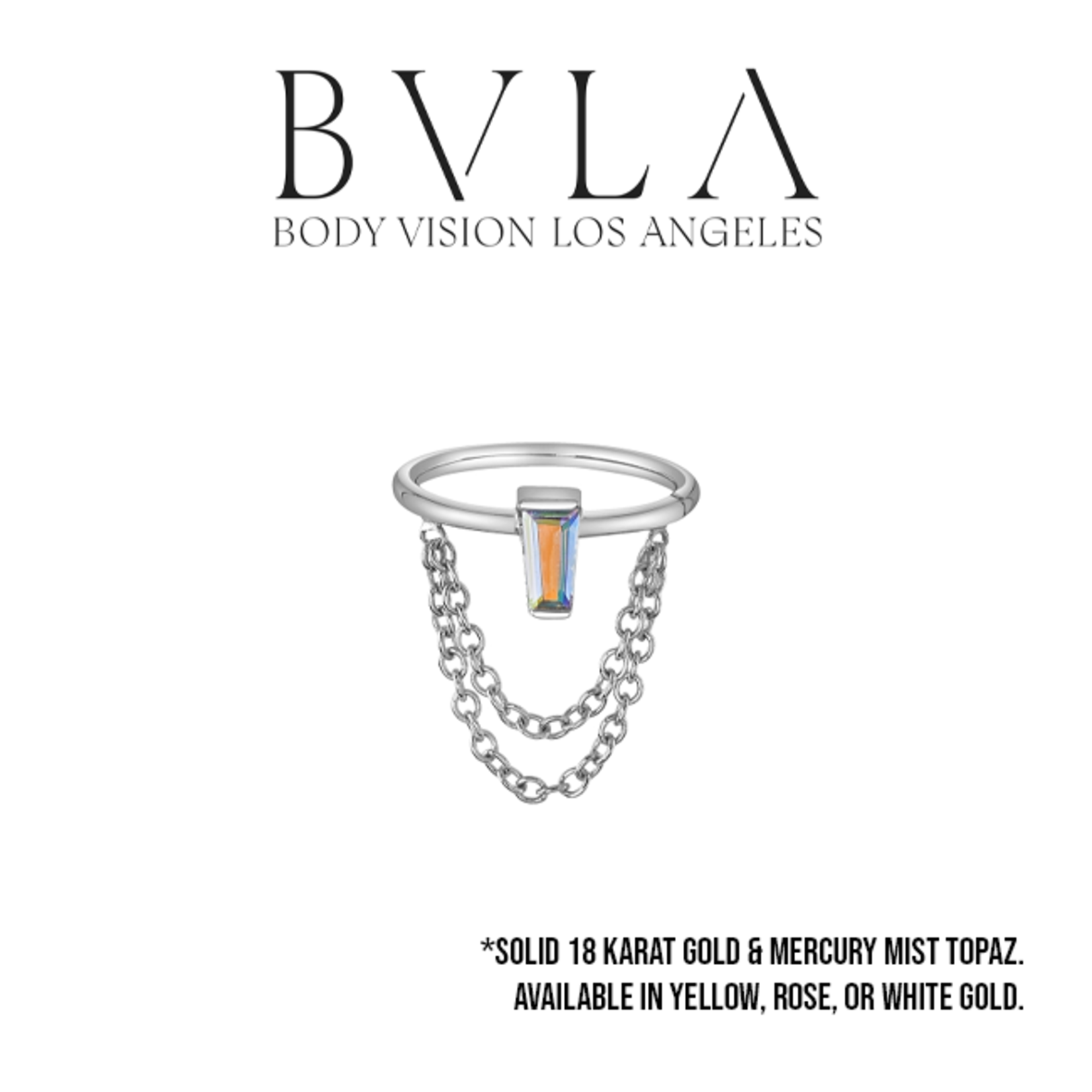 BVLA BVLA 18g "Sunday" seam ring with 4x2x1.5 tapered mercury mist topaz baguette & chains