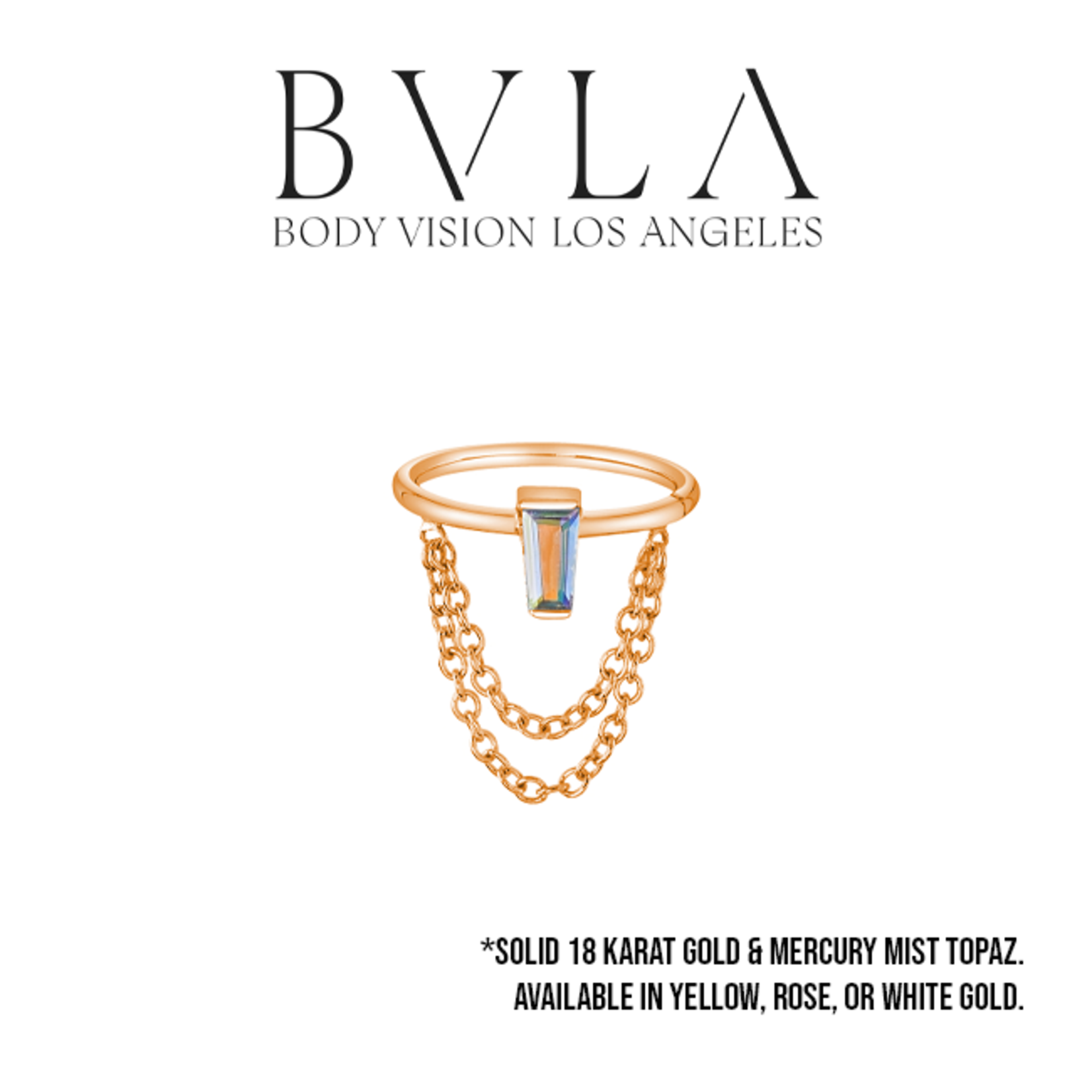 BVLA BVLA 18g "Sunday" seam ring with 4x2x1.5 tapered mercury mist topaz baguette & chains