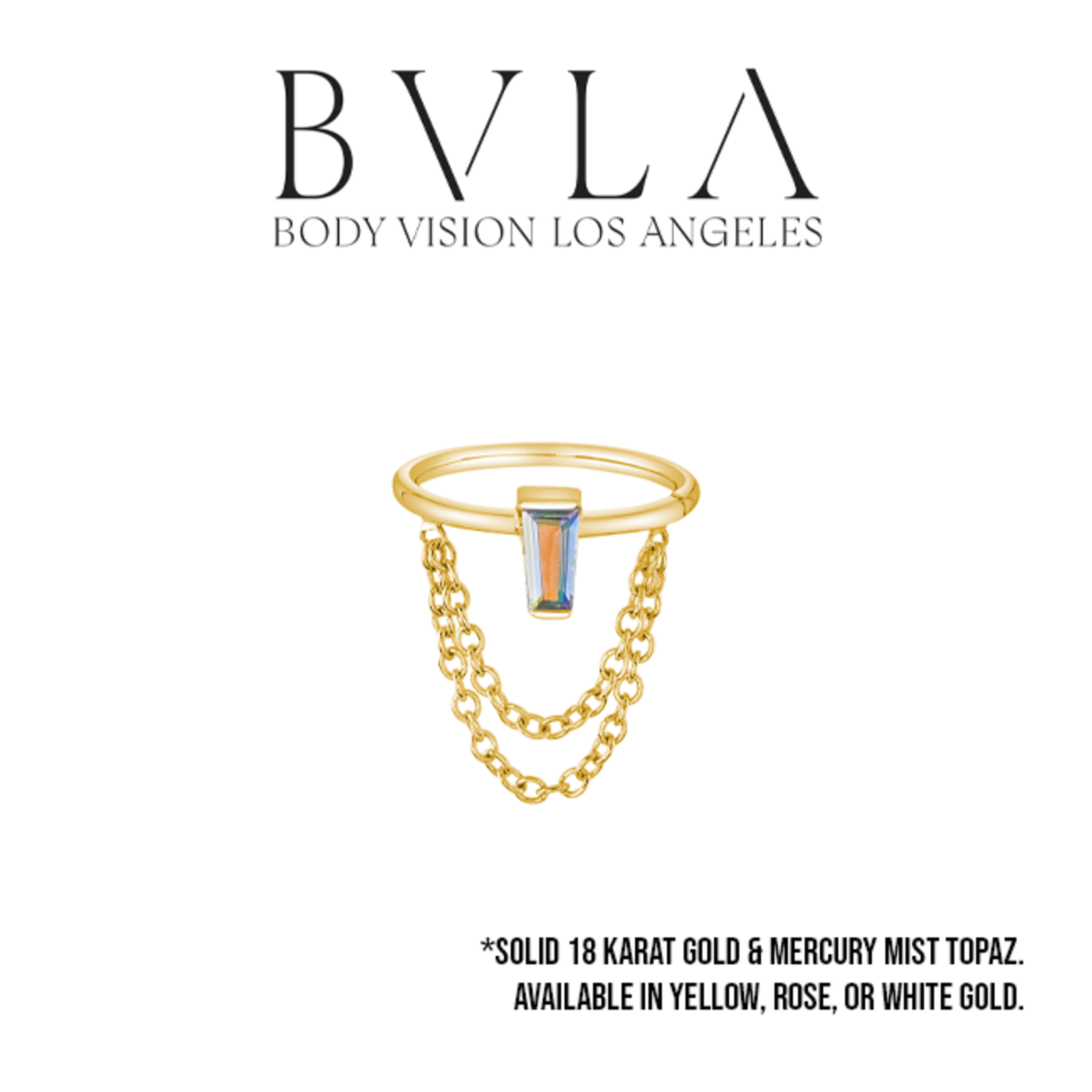 BVLA BVLA 18g "Sunday" seam ring with 4x2x1.5 tapered mercury mist topaz baguette & chains